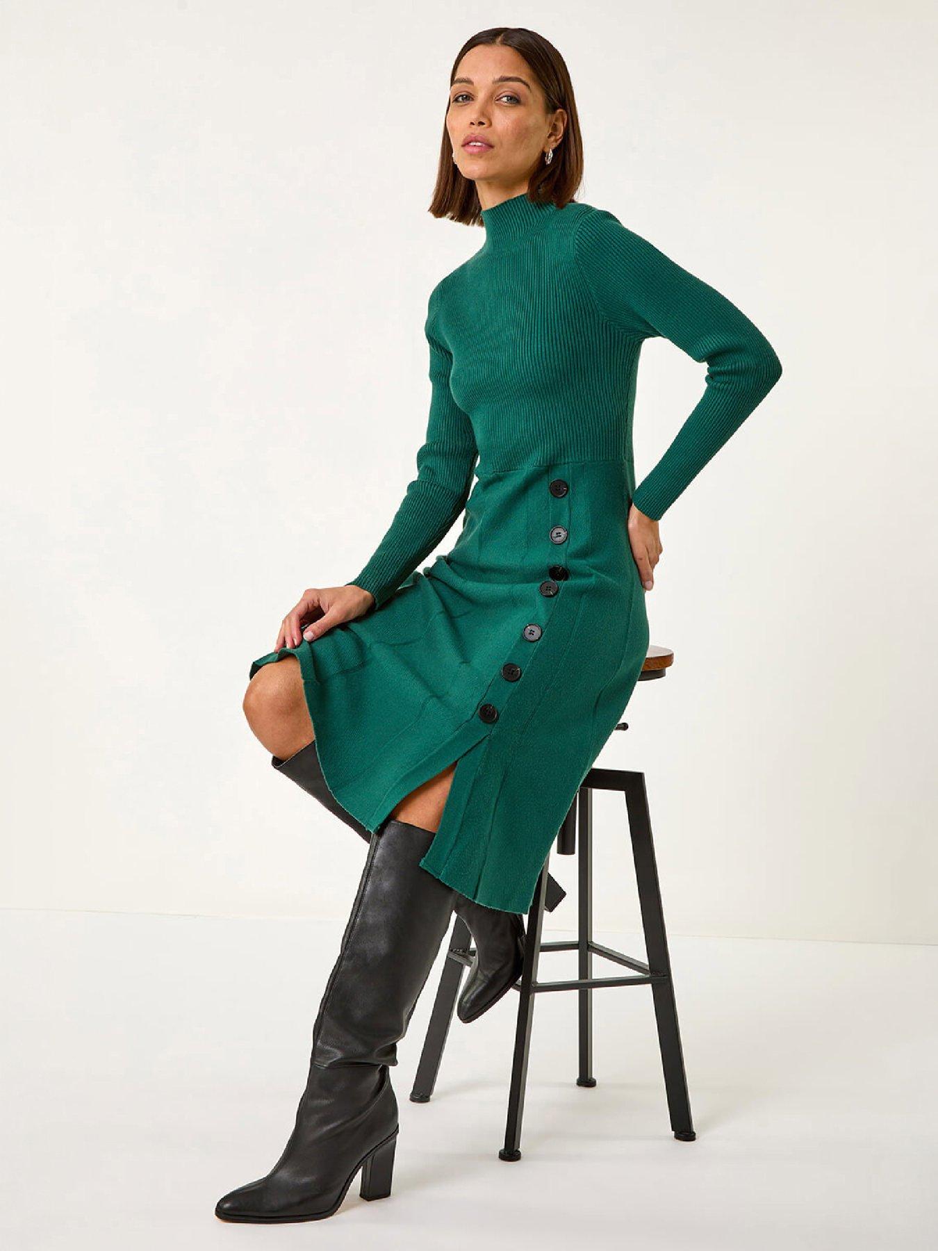 Roman Women's Green Button Detail Knitted Dress In | : Size 16 - Image 3