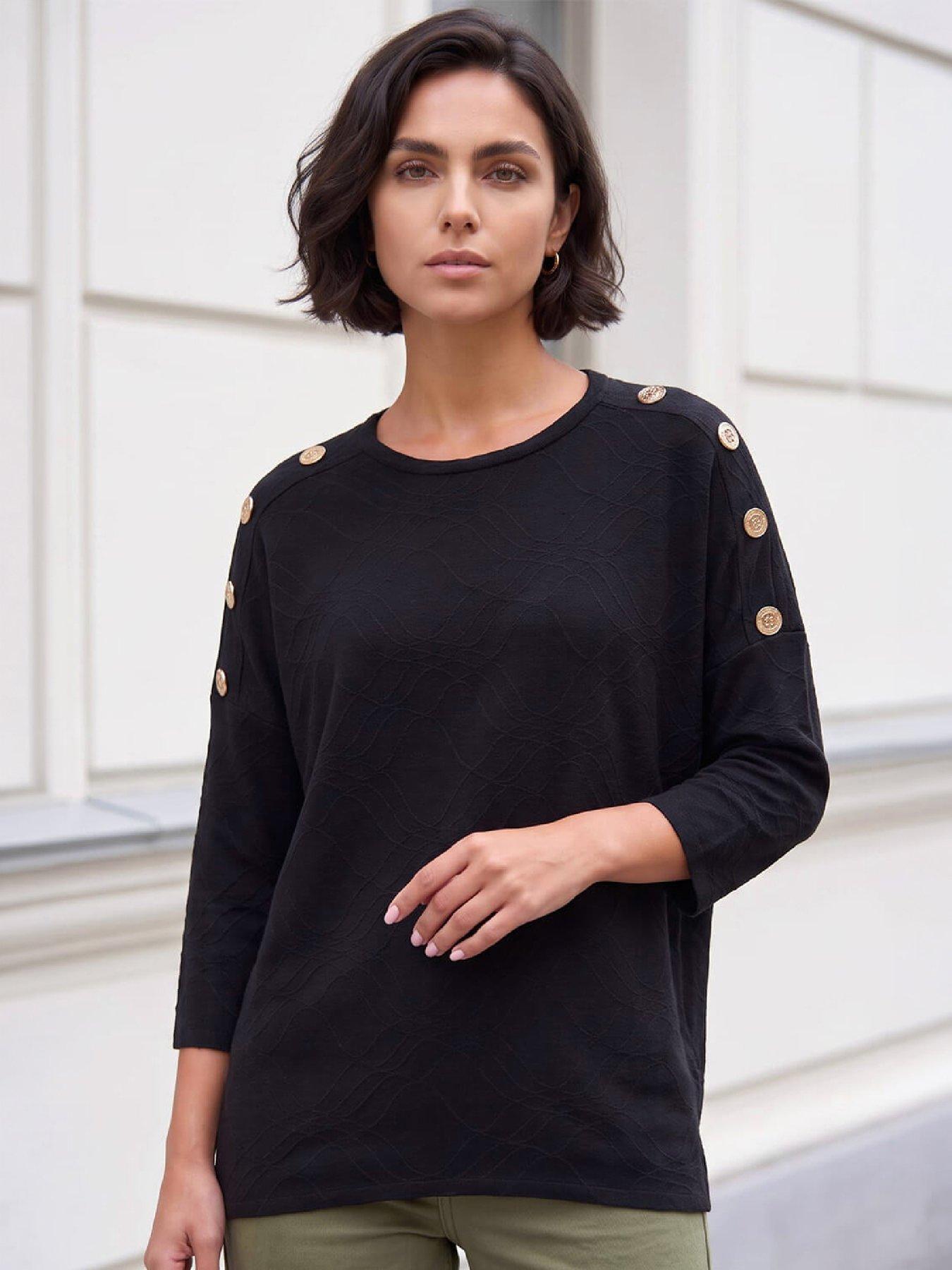 Roman Women's Black Button Detail Top In | : Size 10 - Image 7
