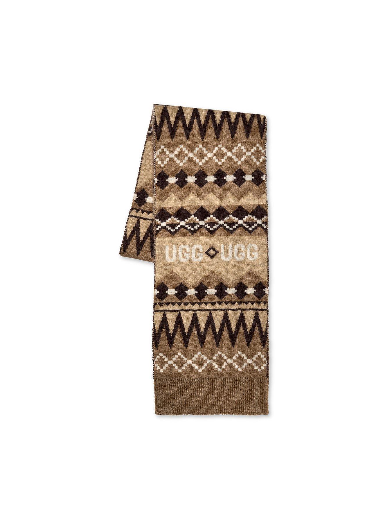 Image 2 of 2 of UGG Womens Braylee Uggisle Geometric Knit Logo Scarf - Brown