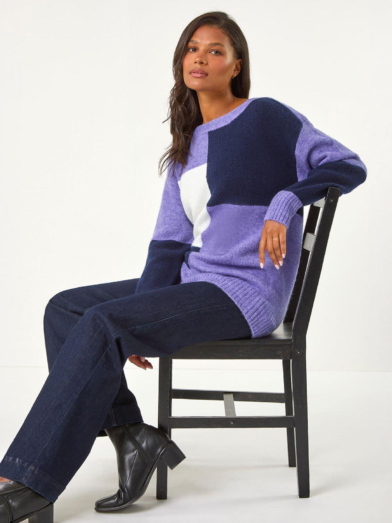 Roman Women's Lavender Colour Block Knit Jumper In | Size: 10 - Image 3