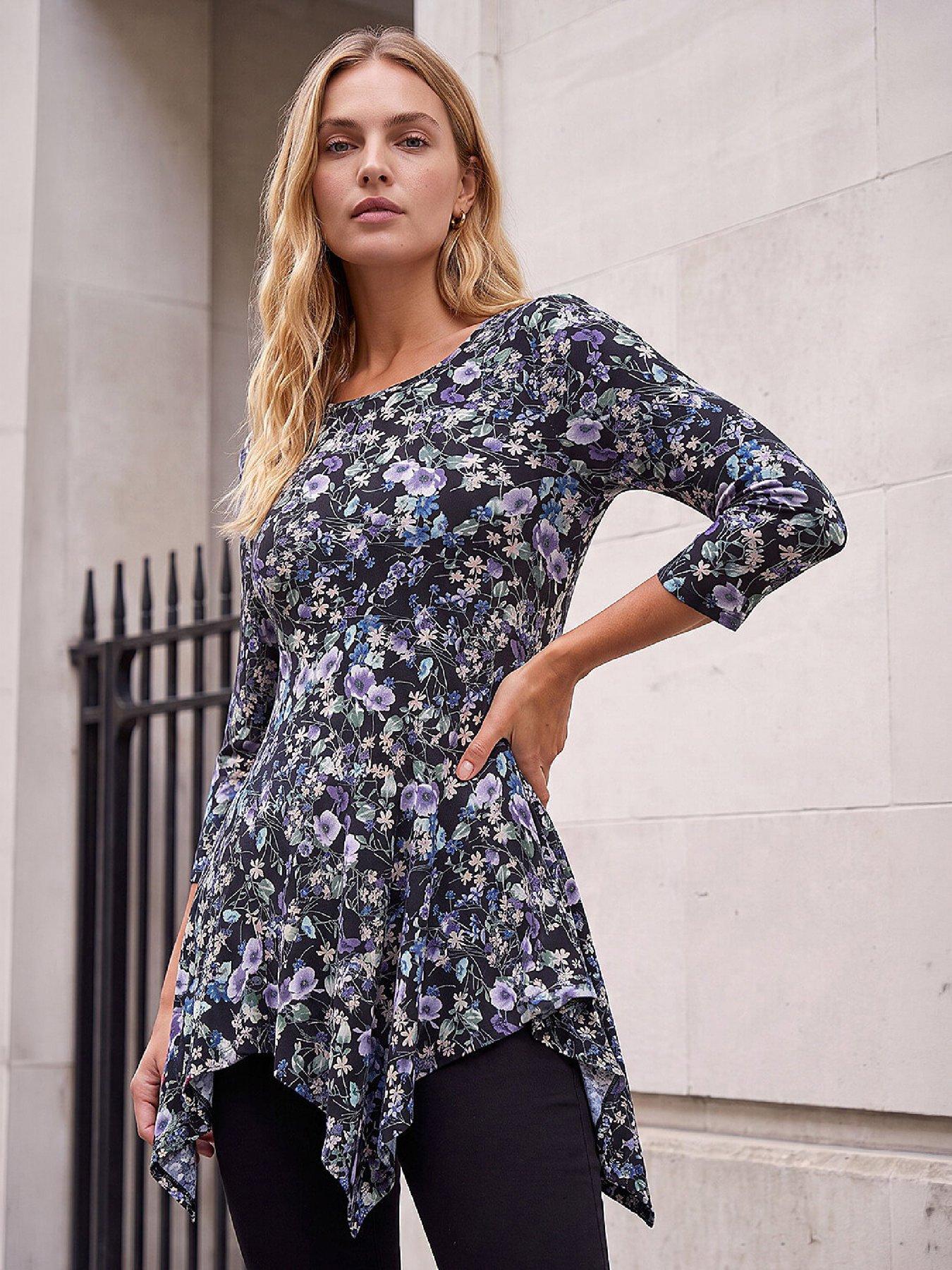 Roman Women's Multicolor Floral Print Asymmetric Stretch Top | : Size 12 - Image 3