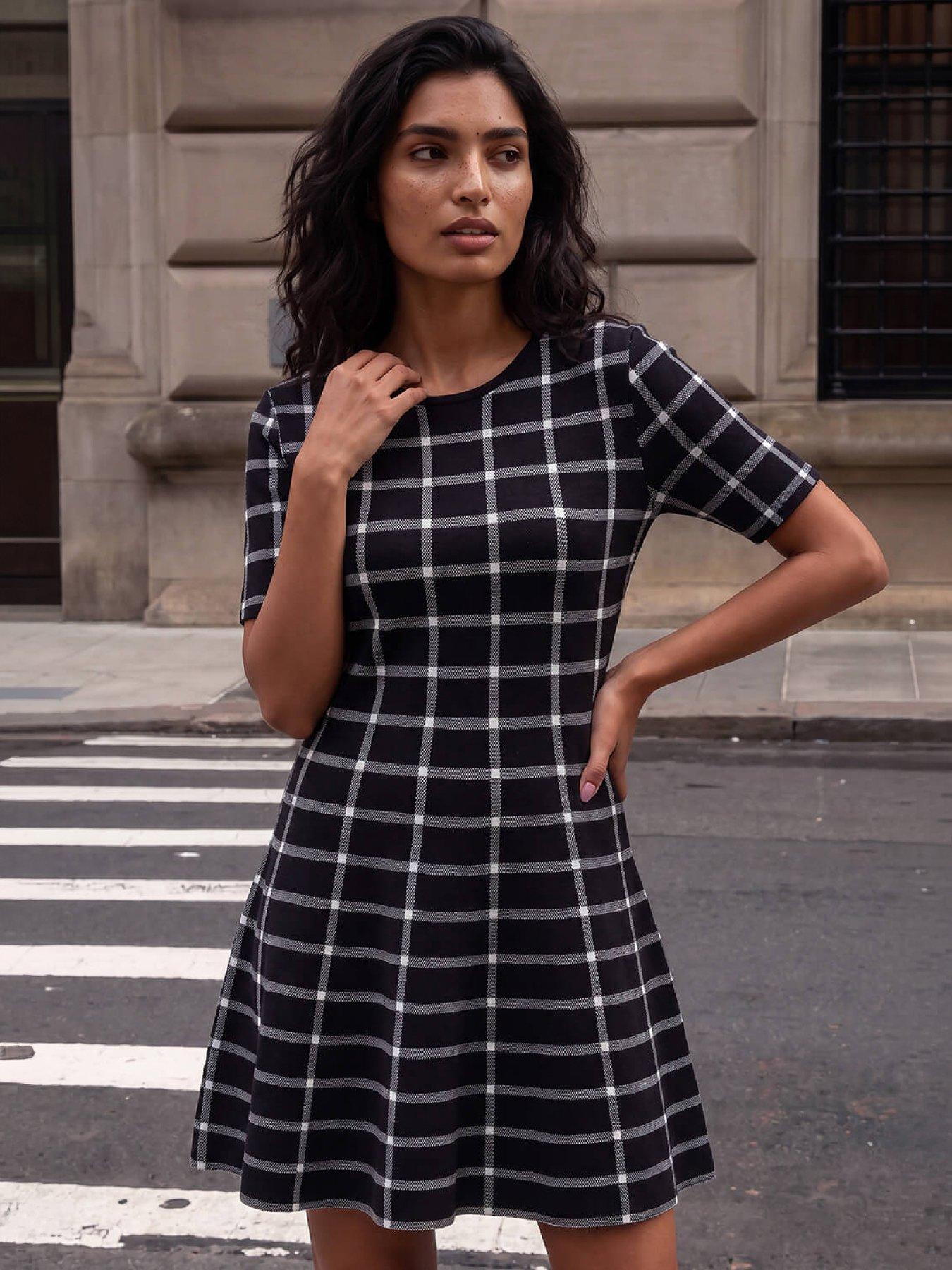 Roman Women's Black Check Print Knitted Dress In | : Size 10 - Image 2
