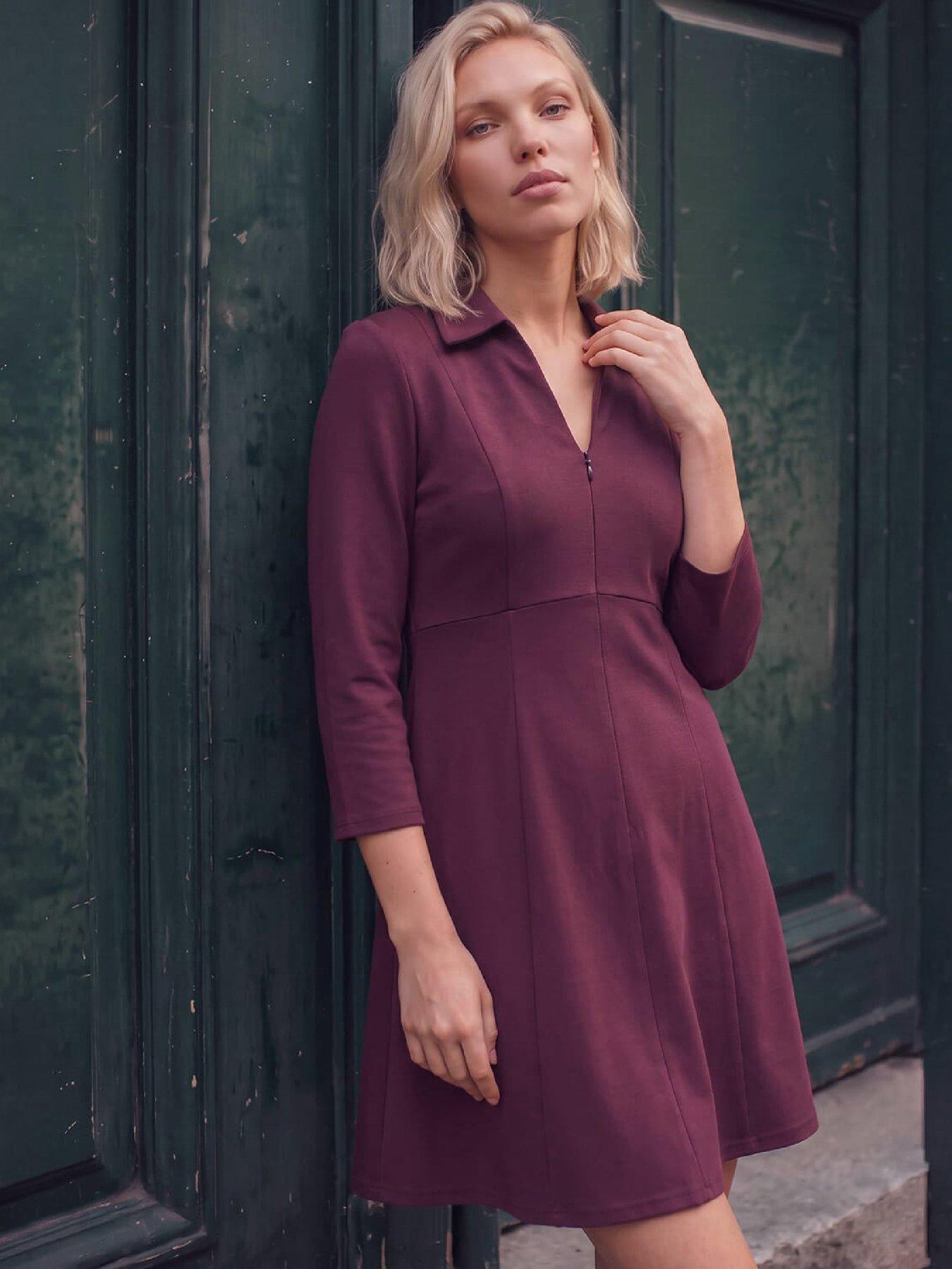 Image 1 of 4 of Roman Petite Zip Front Dress - Red