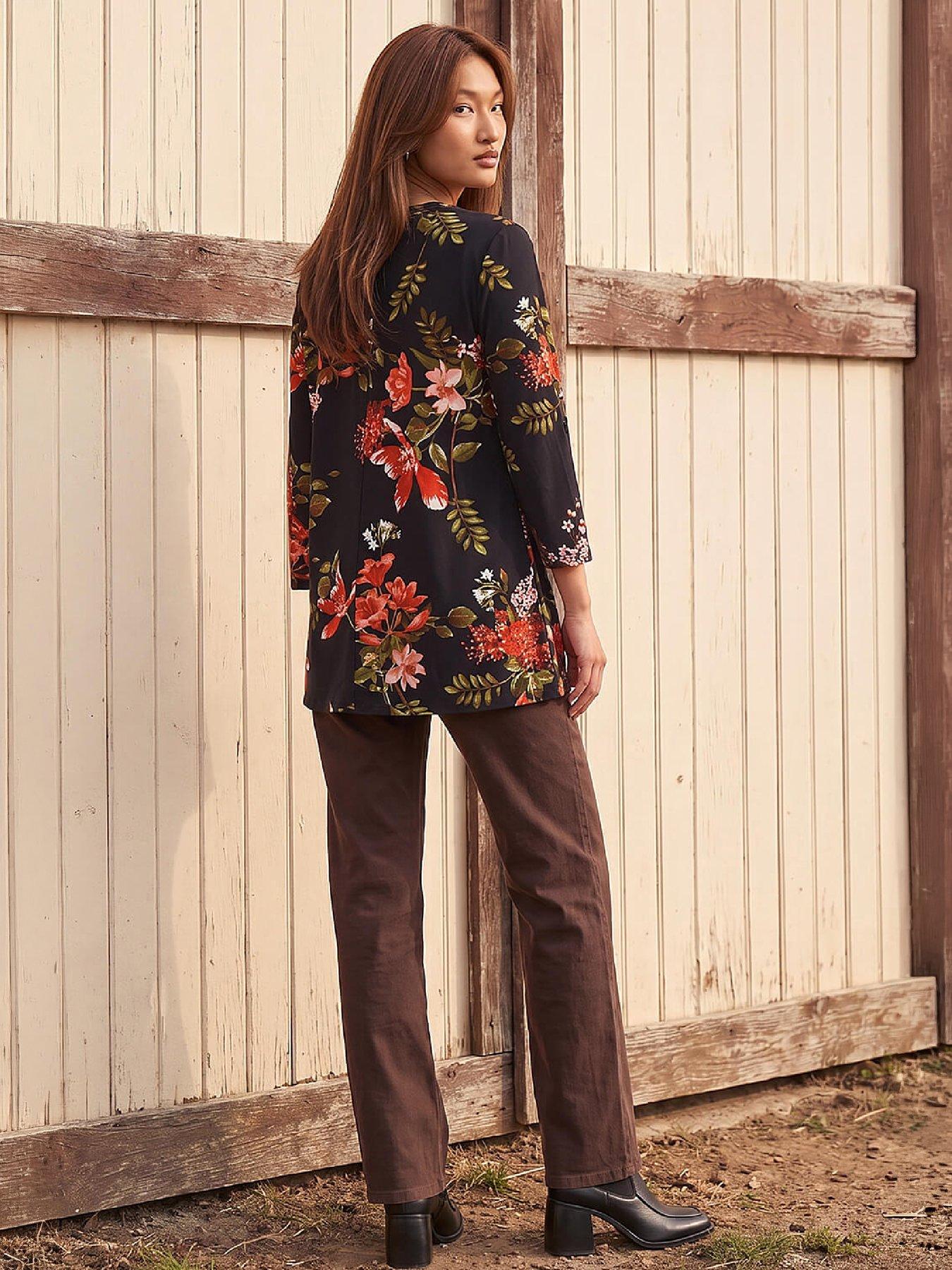 Image 3 of 4 of Roman Womens Floral Print Hanky Hem Tunic Top - Red