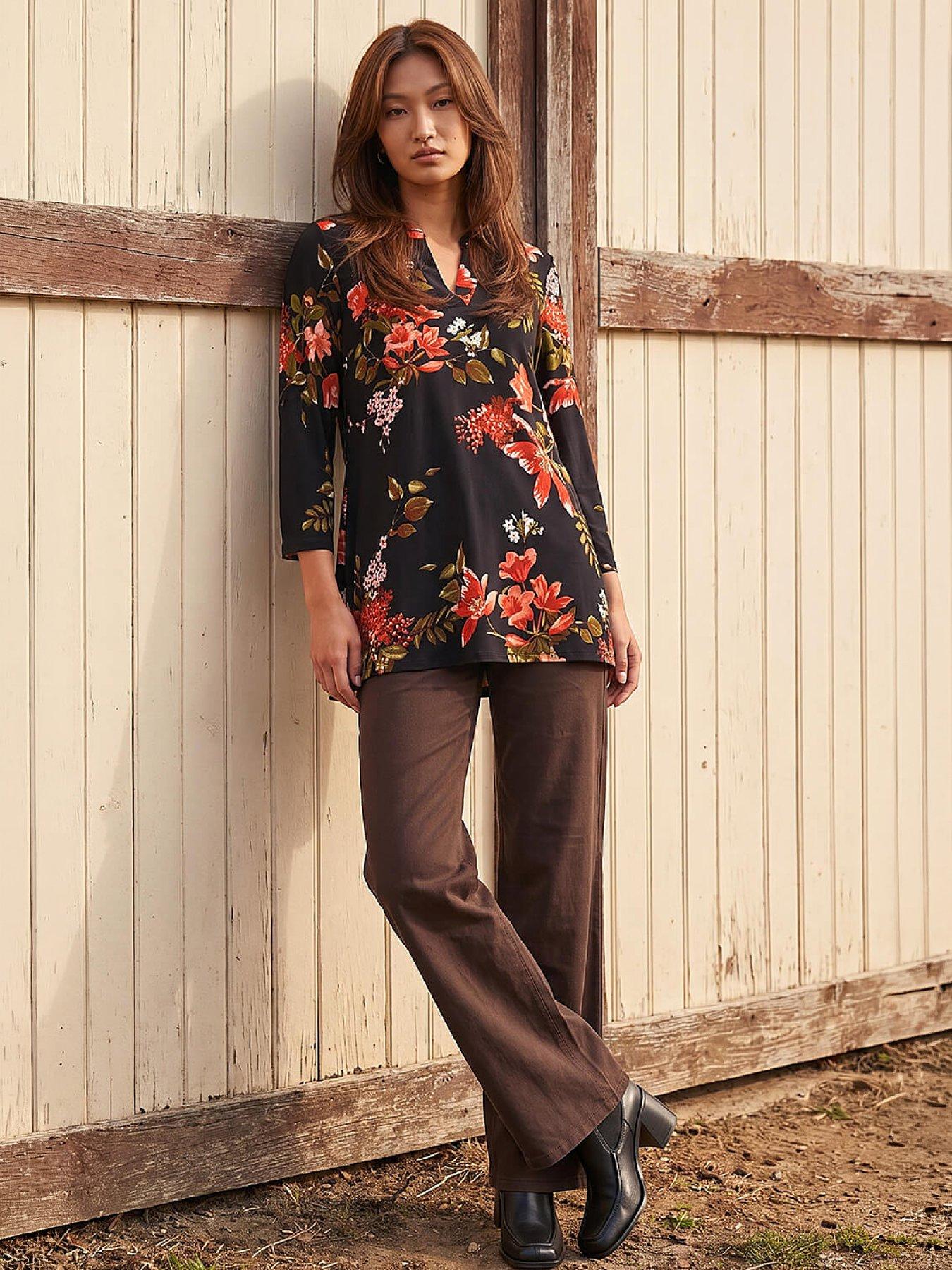 Image 4 of 4 of Roman Womens Floral Print Hanky Hem Tunic Top - Red