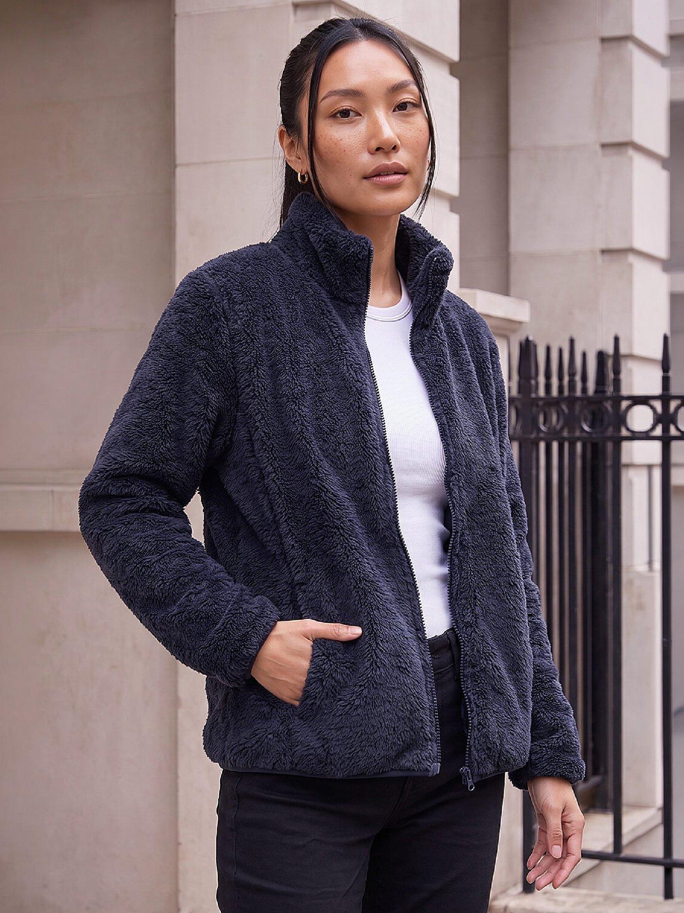 Image 1 of 4 of Roman Womens High Neck Zip Sherpa Fleece Jacket - Navy