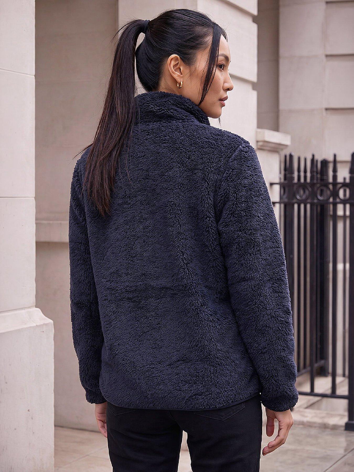Image 2 of 4 of Roman Womens High Neck Zip Sherpa Fleece Jacket - Navy