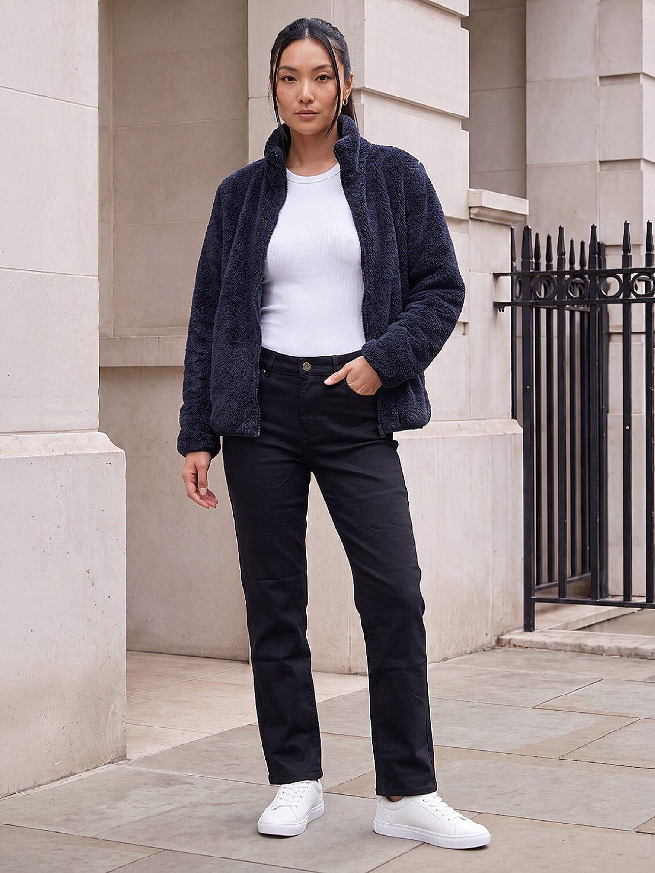 Image 3 of 4 of Roman Womens High Neck Zip Sherpa Fleece Jacket - Navy