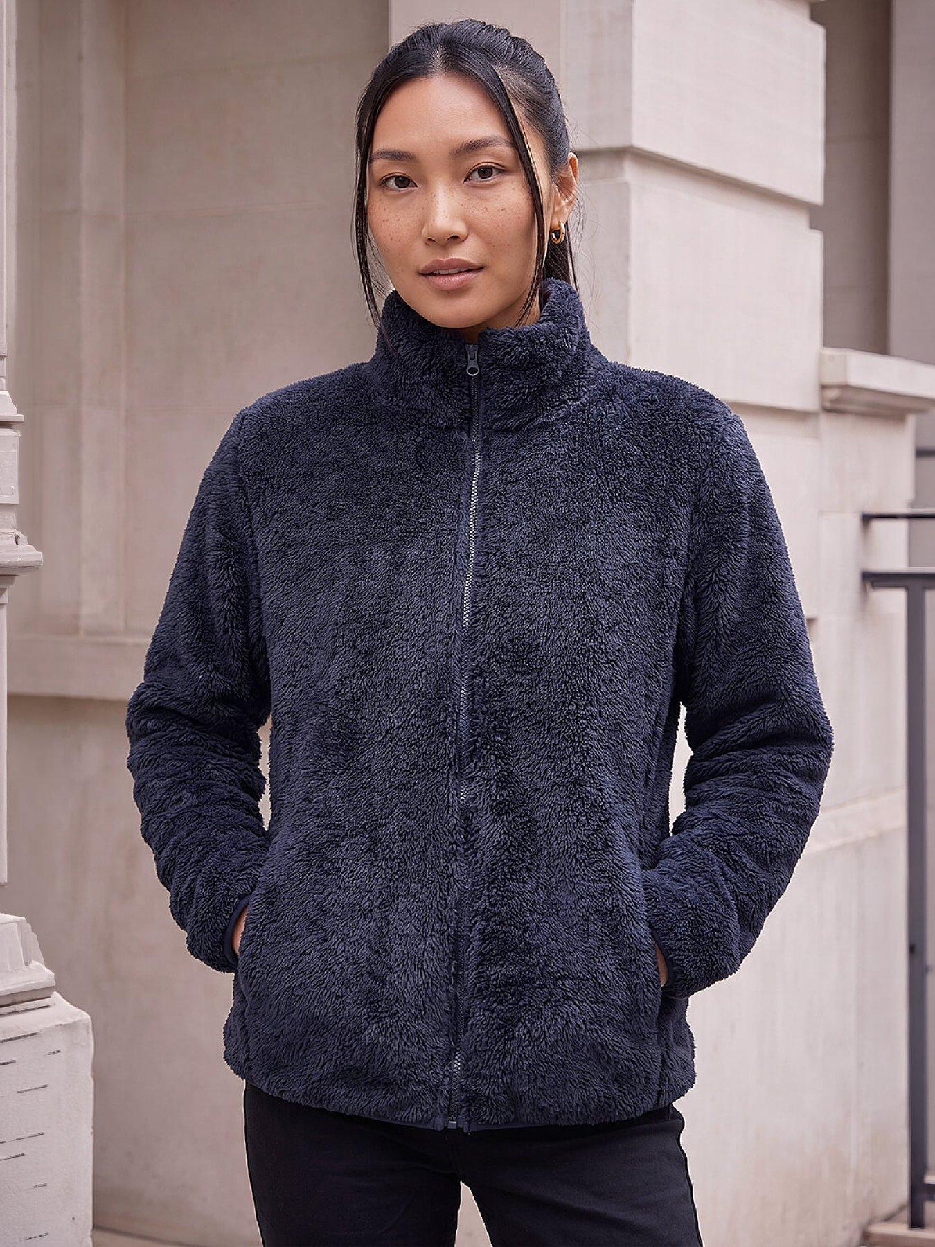 Image 4 of 4 of Roman Womens High Neck Zip Sherpa Fleece Jacket - Navy