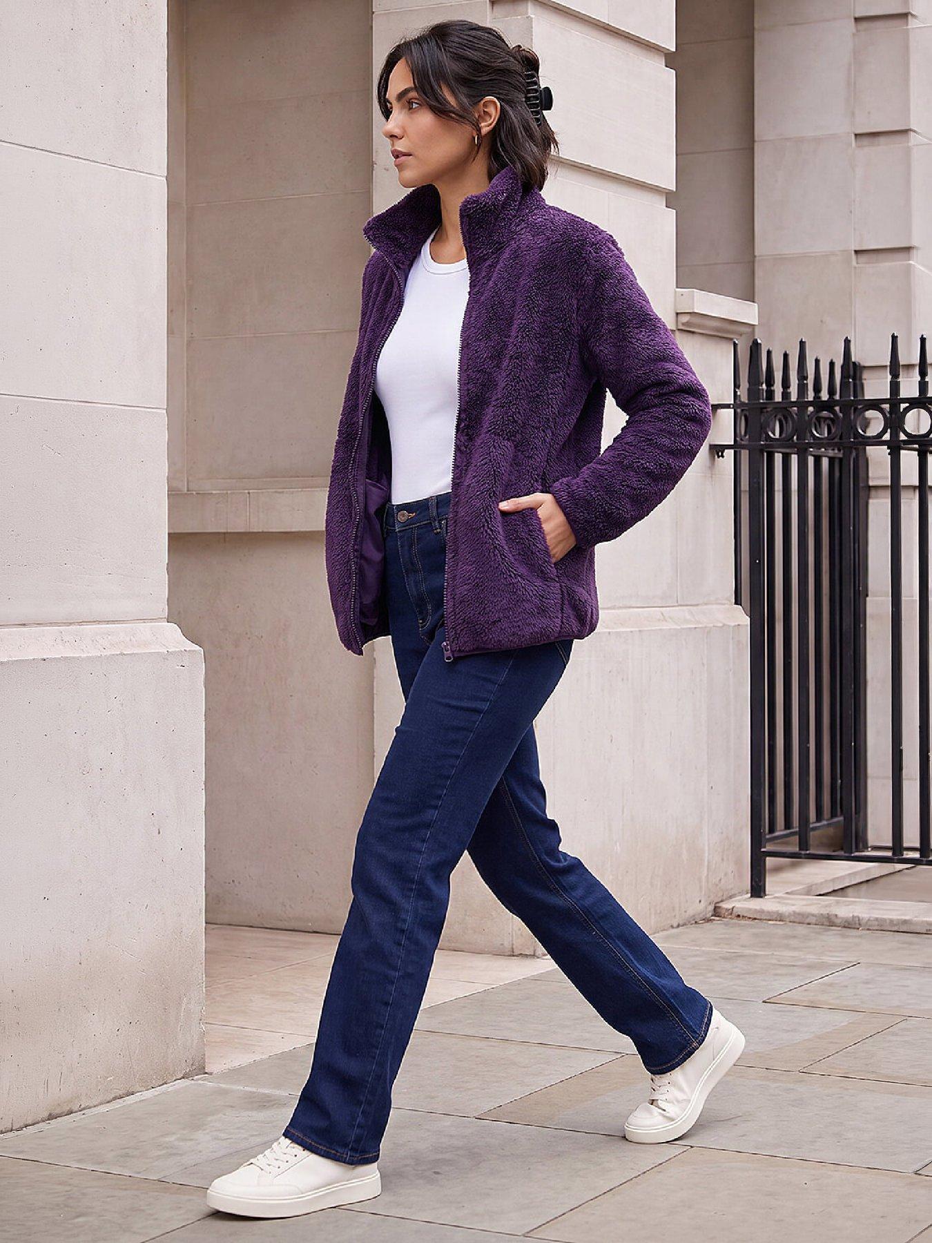 Image 2 of 4 of Roman Womens Full Zip High Neck Pocket Fleece Jacket - Purple
