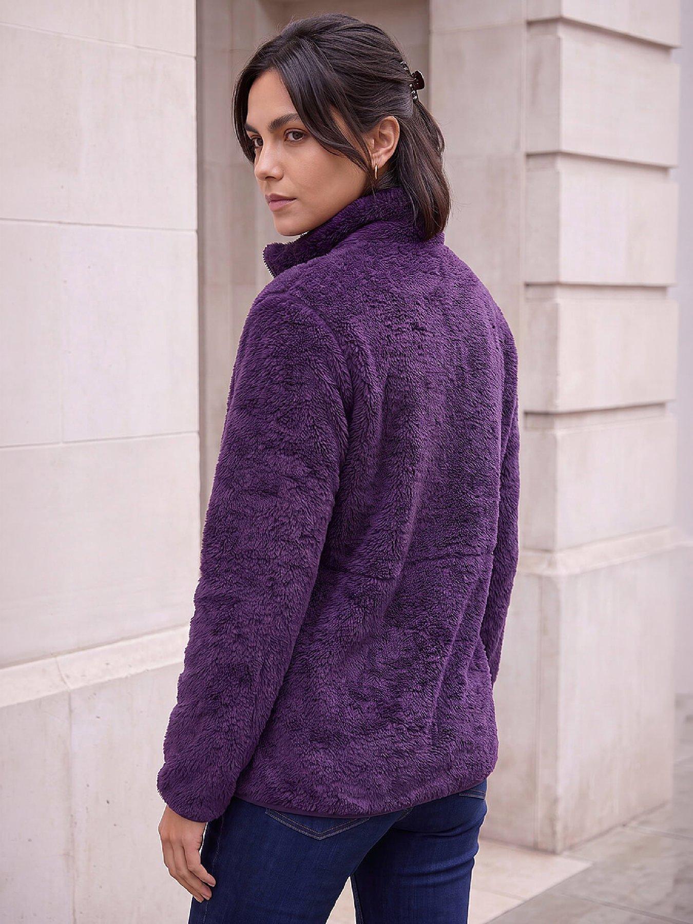 Image 3 of 4 of Roman Womens Full Zip High Neck Pocket Fleece Jacket - Purple