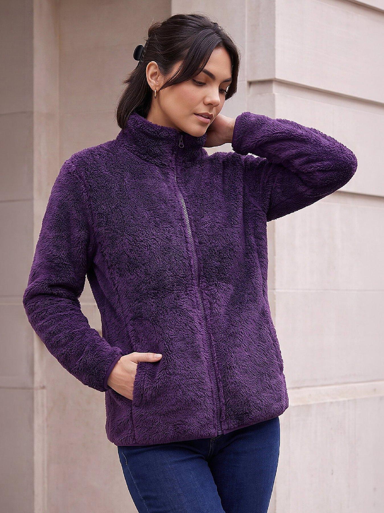 Image 4 of 4 of Roman Womens Full Zip High Neck Pocket Fleece Jacket - Purple