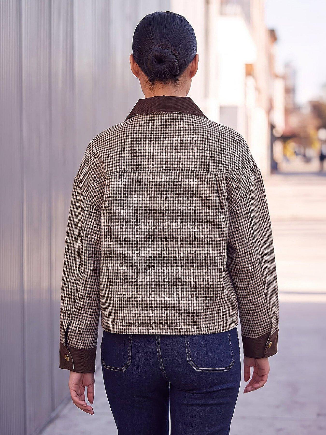 Image 2 of 4 of Roman Womens Check Cord Trim Collared Jacket - Cream