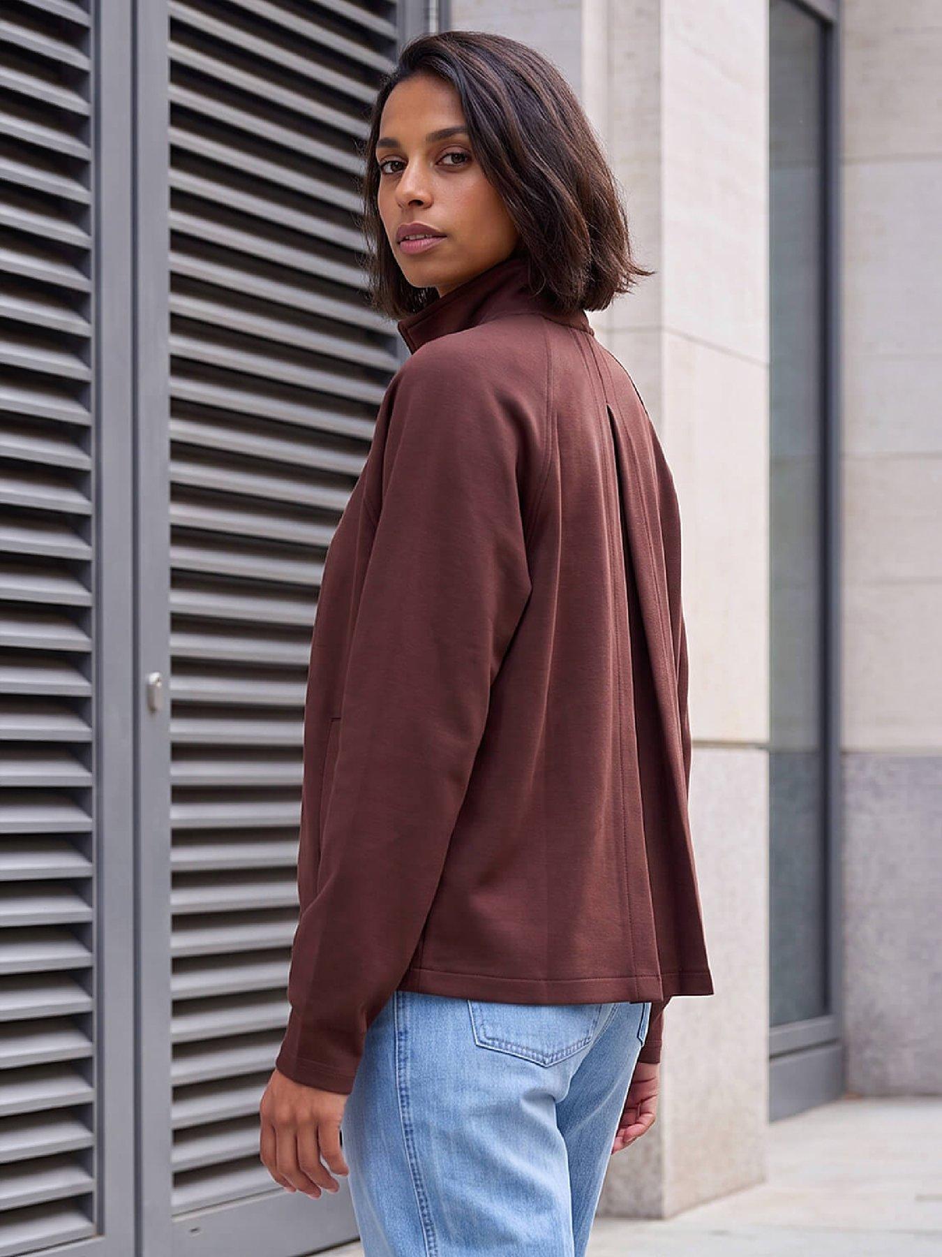 Image 3 of 4 of Roman Womens Soft Touch High Collar Zip Jacket - Brown