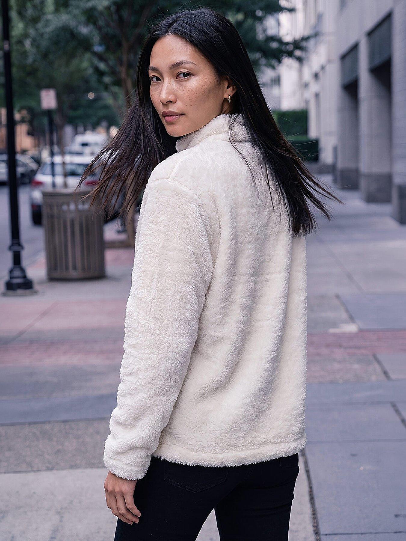Image 3 of 4 of Roman Womens Zip Neck High Neck Sherpa Fleece - Cream