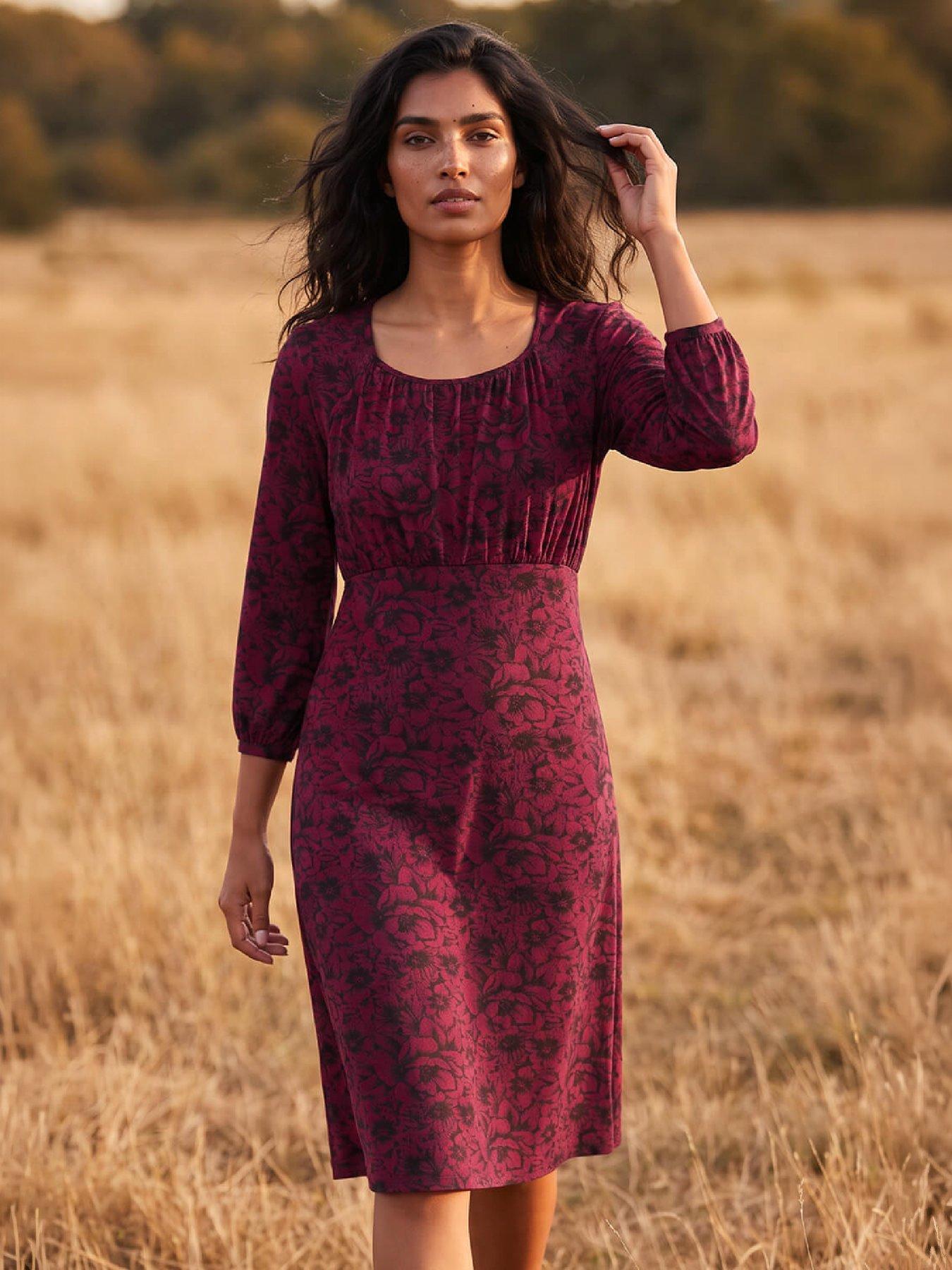 Roman Women's Wine Square Neck Floral Dress In Size 10 - Image 2