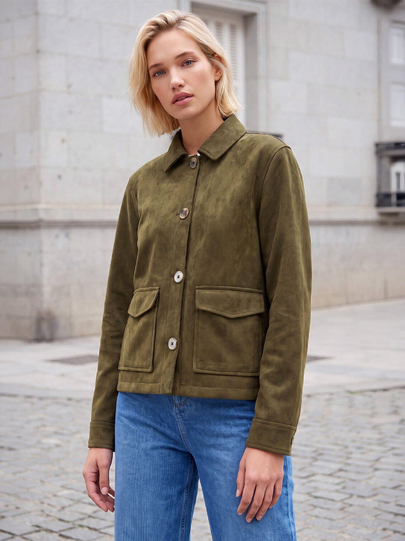 Image 1 of 4 of Roman Suedette Button Jacket - Green