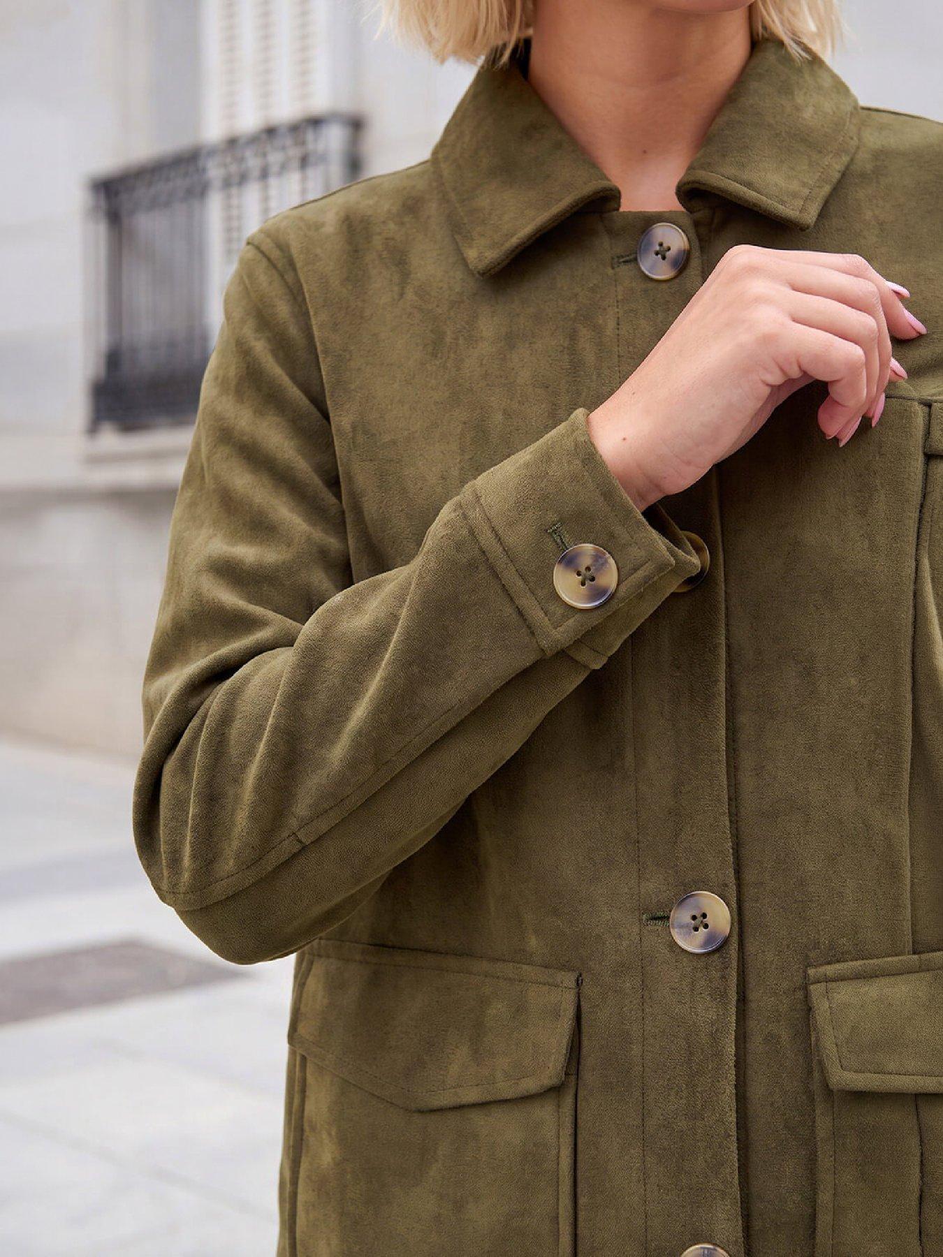 Image 2 of 4 of Roman Suedette Button Jacket - Green