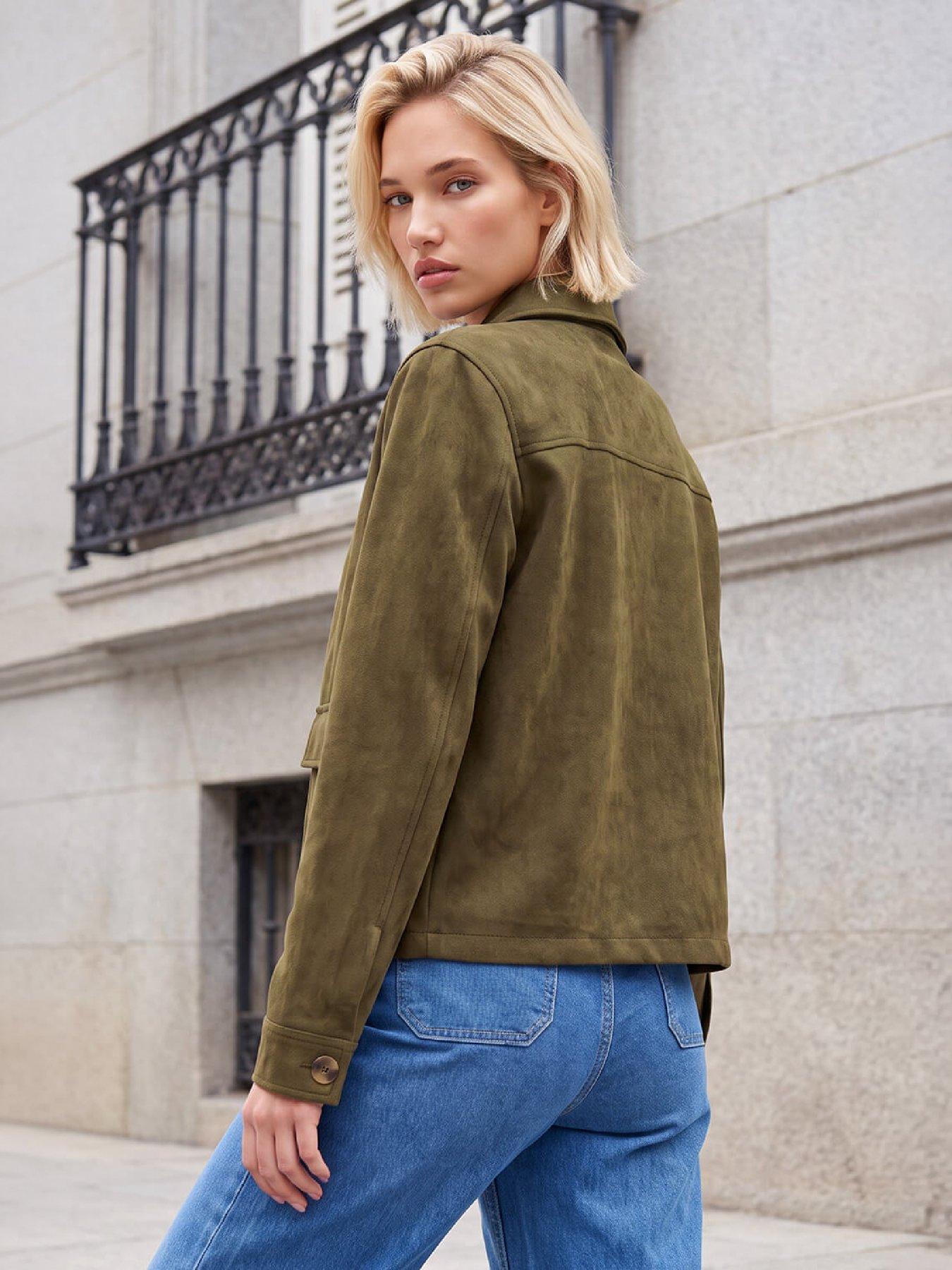 Image 3 of 4 of Roman Suedette Button Jacket - Green