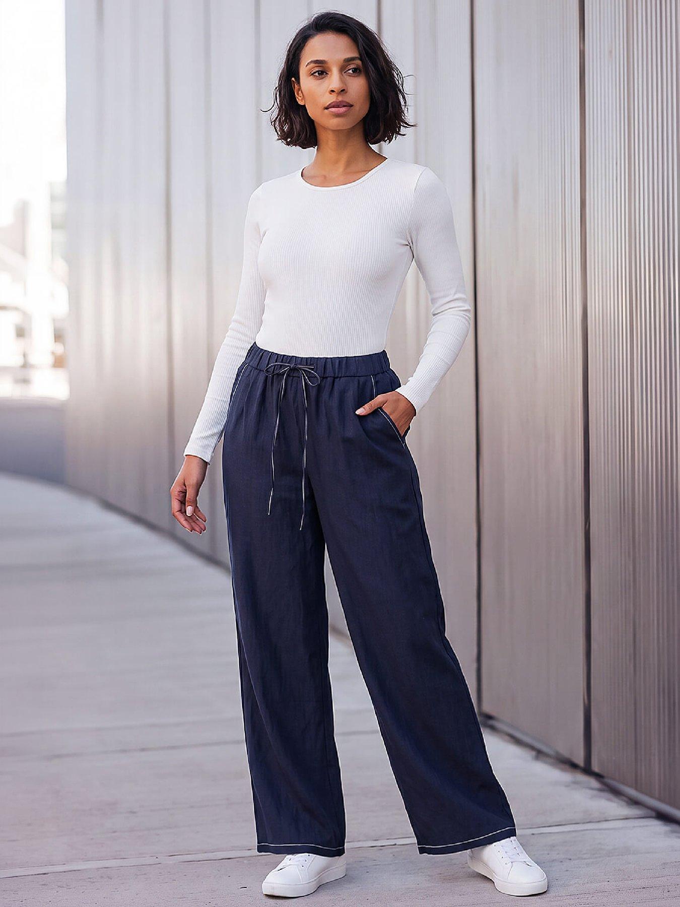 Dusk Women's Indigo Elasticated Wide Leg Trousers Size 10 - Image 4