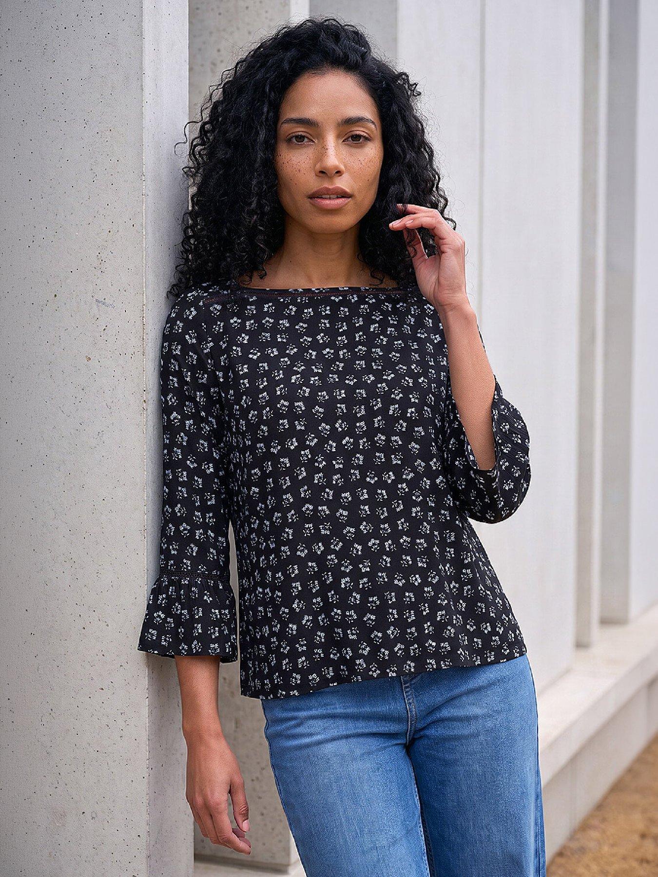 Roman Women's Blue Ditsy Square Neck Top In | Size: 14 - Image 2