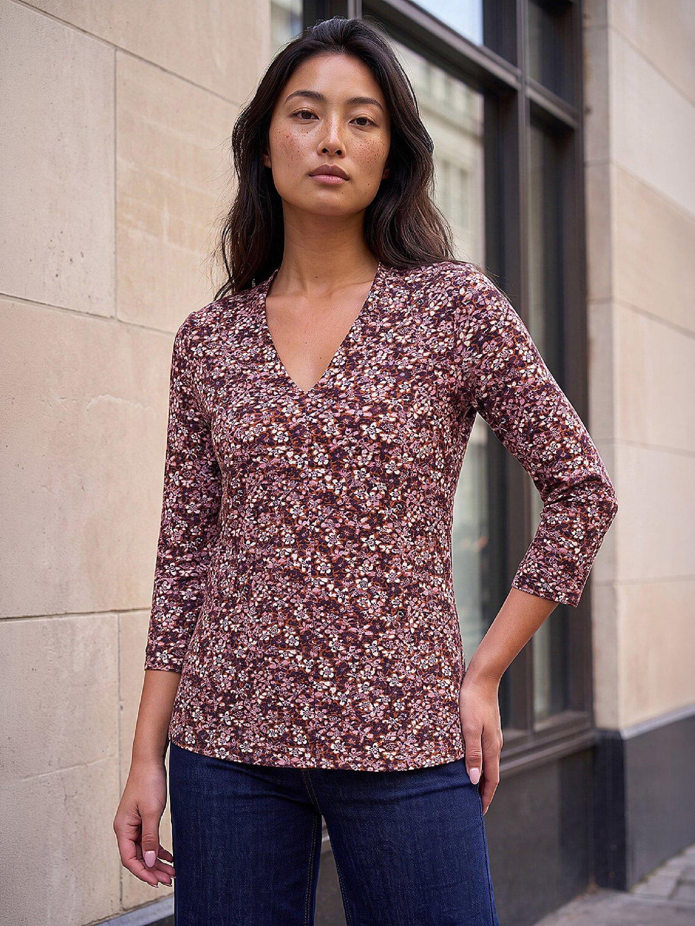 Roman Women's Petite Floral Stretch Top in Wine | Size: 18 - Image 6