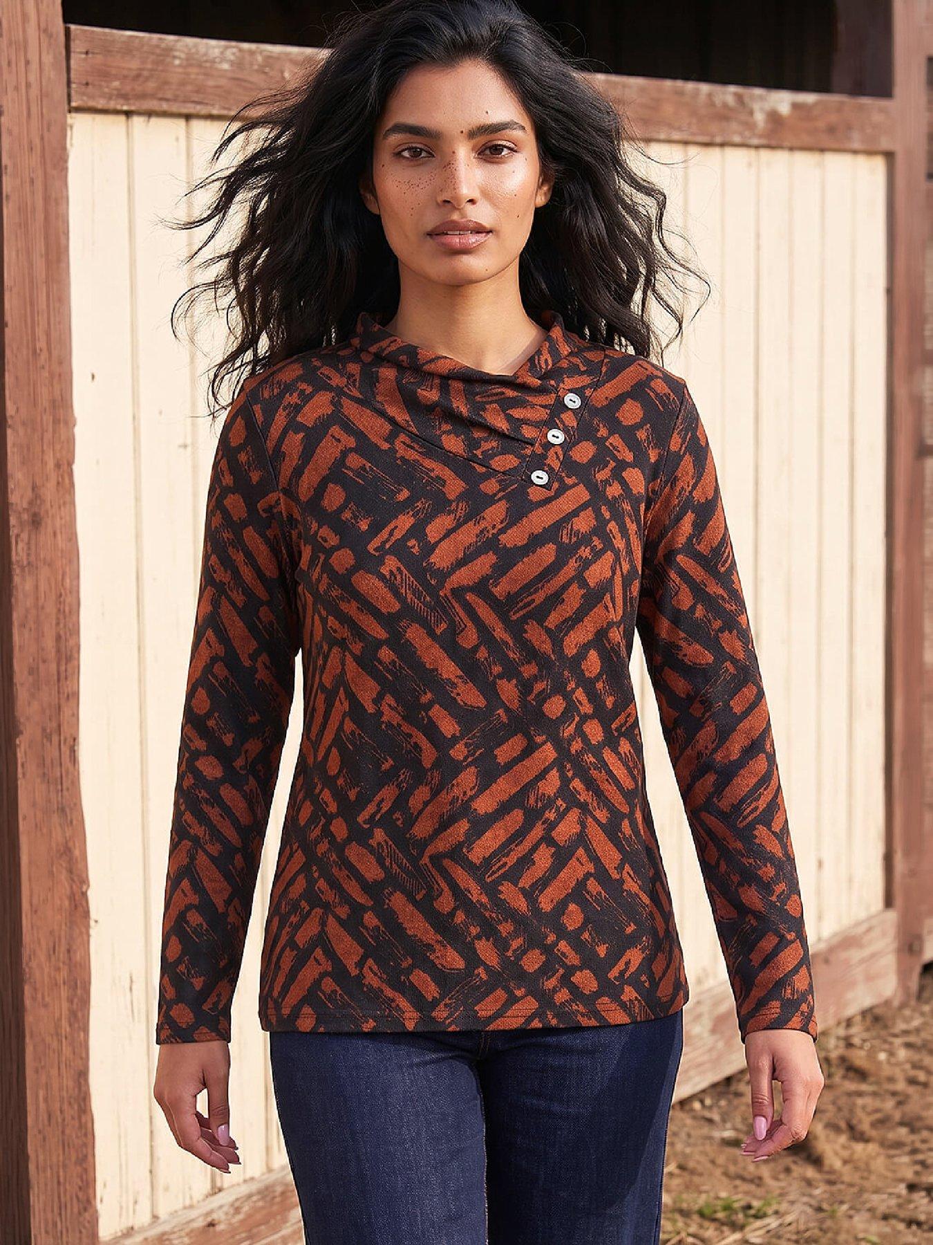Roman Women's Orange Abstract Print Stretch Jersey Tunic Top In | Size: 10 - Image 6