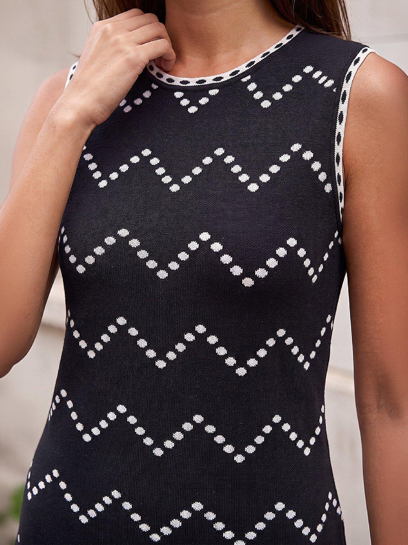 Image 2 of 4 of Roman Womens Chevron Knit Shift Dress - Black