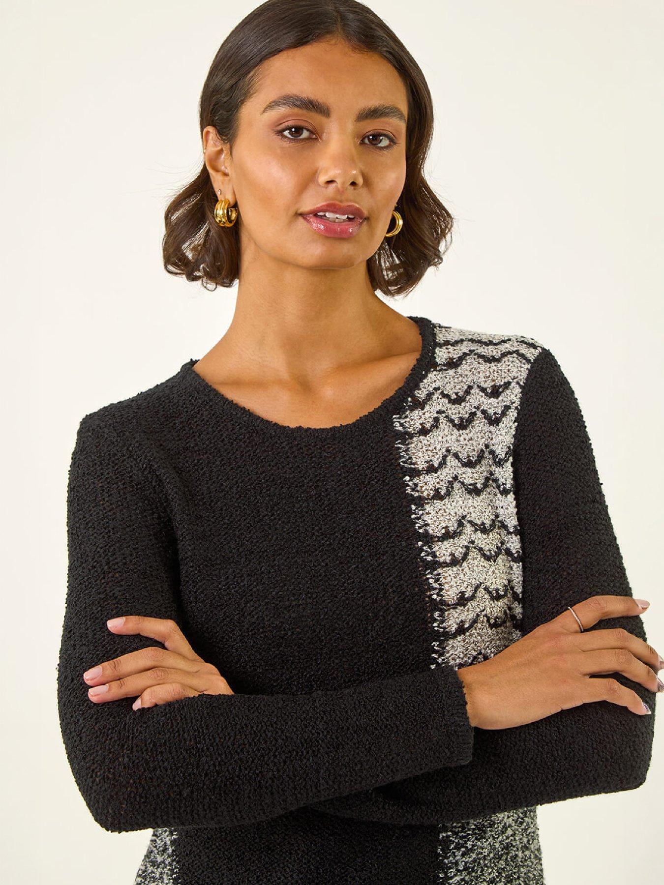 Roman Women's Black Textured Knit Jumper Size 10 - Image 2