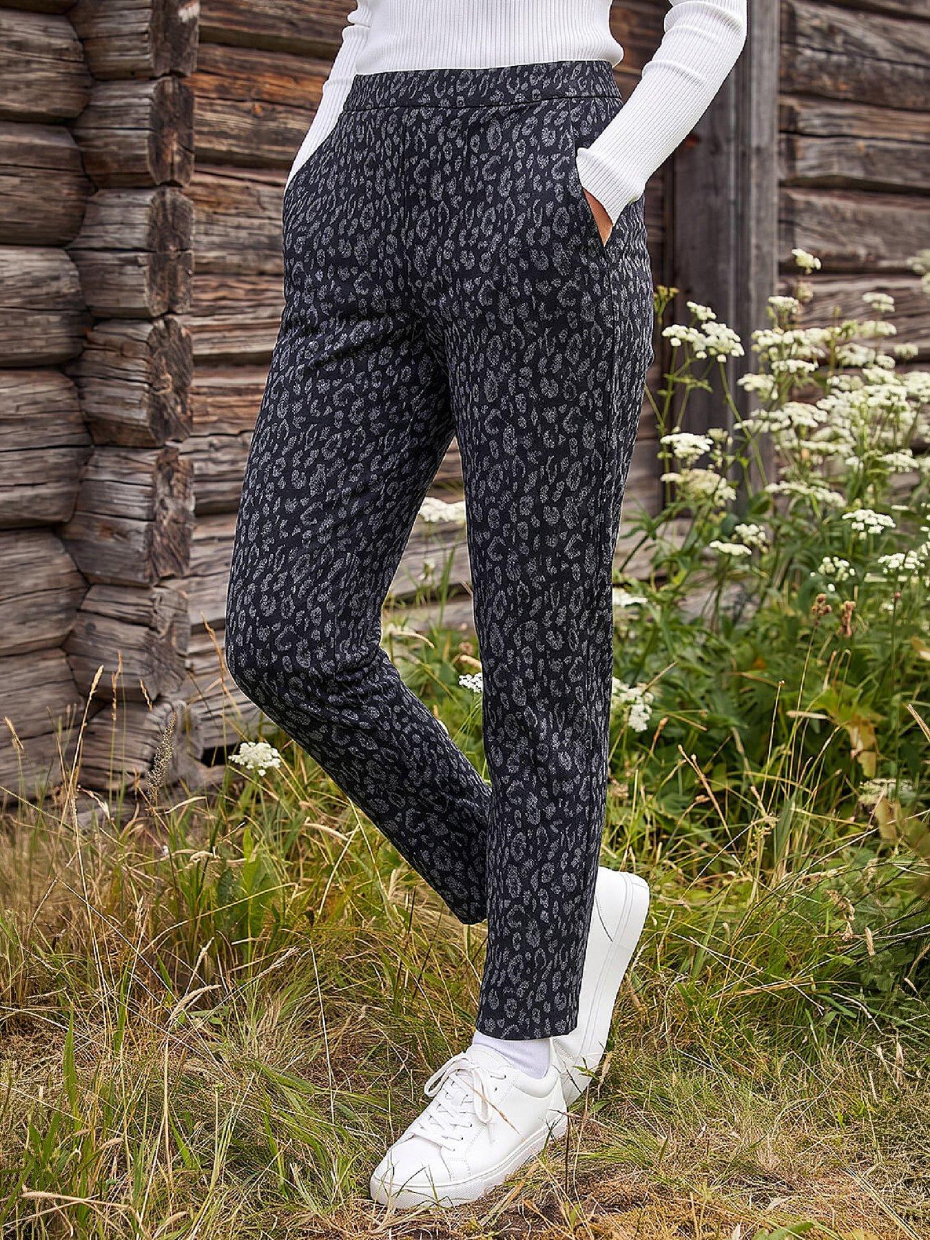 Image 1 of 3 of Roman Womens Tapered Soft Touch Animal Print Joggers - Grey