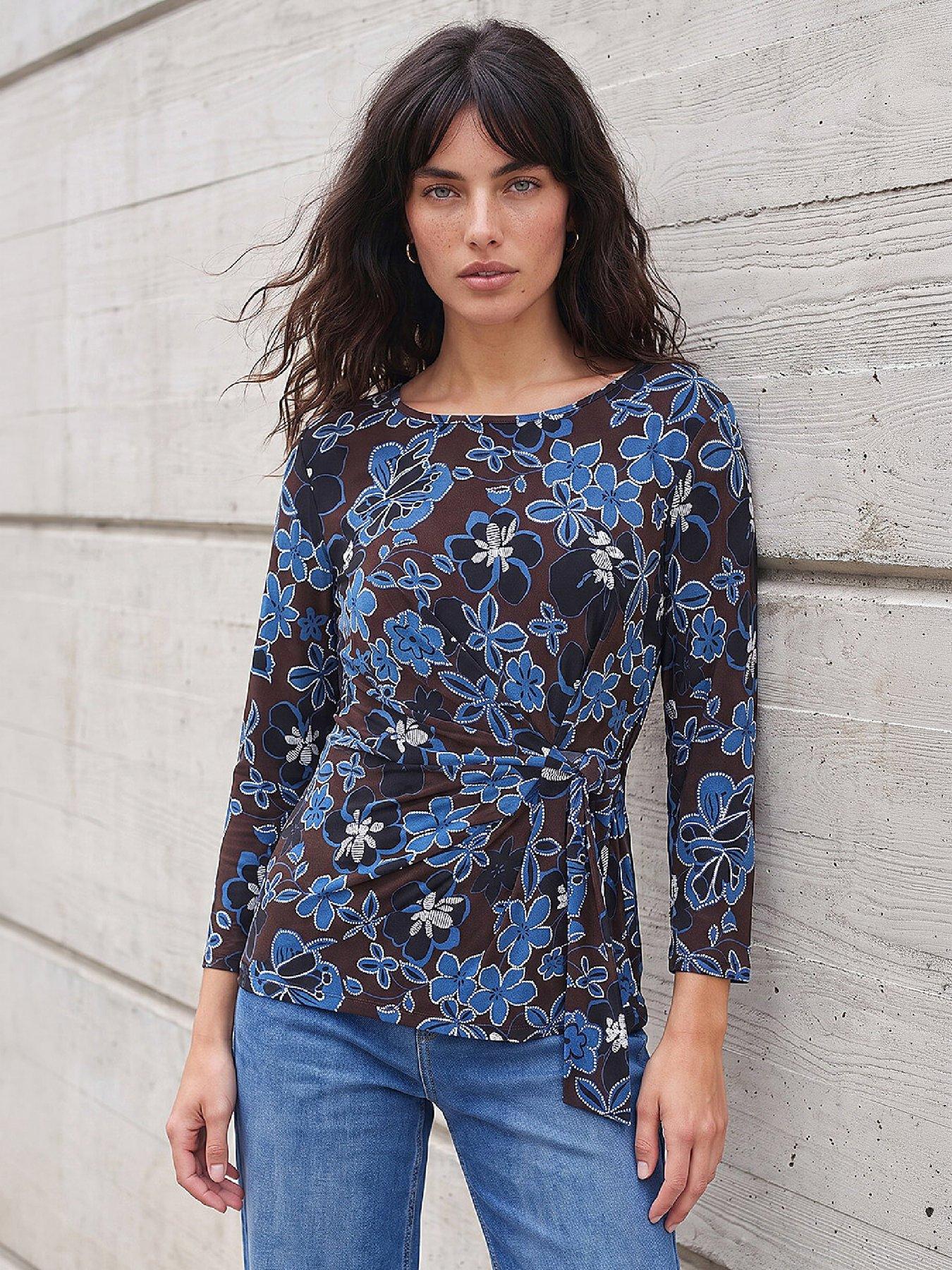 Roman Chocolate Floral Puff Print Side Tie Top - Image 4