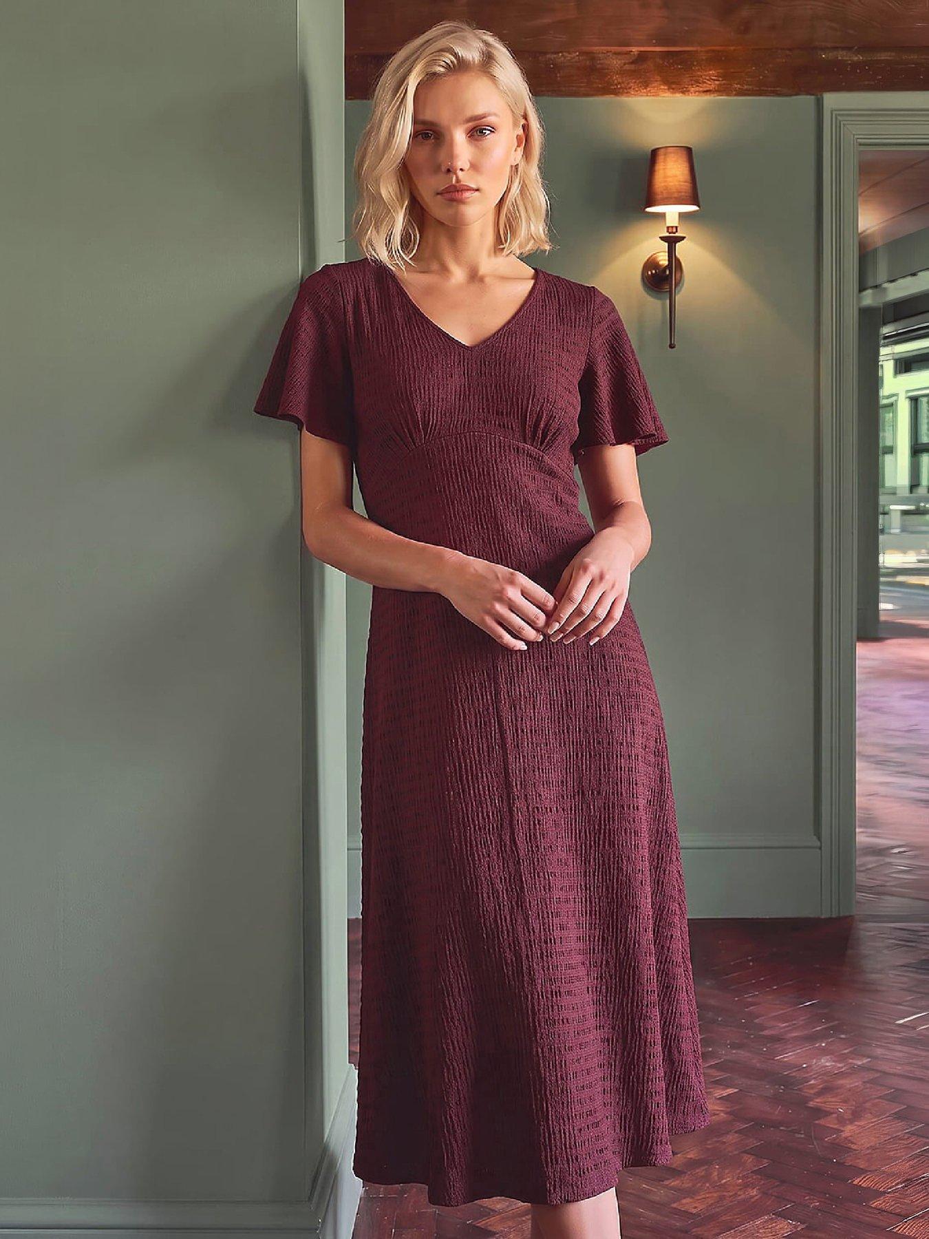 Roman Women's Purple Petite V-Neck Fit & Flare Dress - Image 3