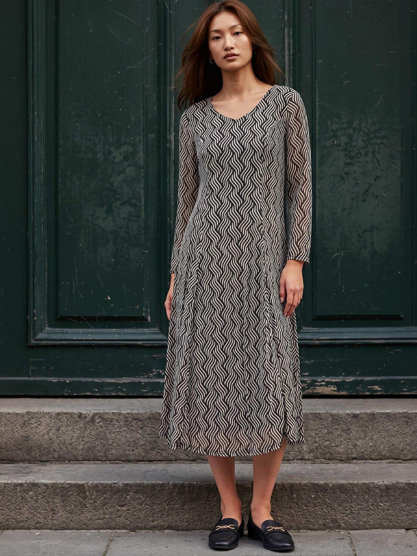 Image 4 of 4 of Roman Womens Geo Print Mesh Midi Dress - Black