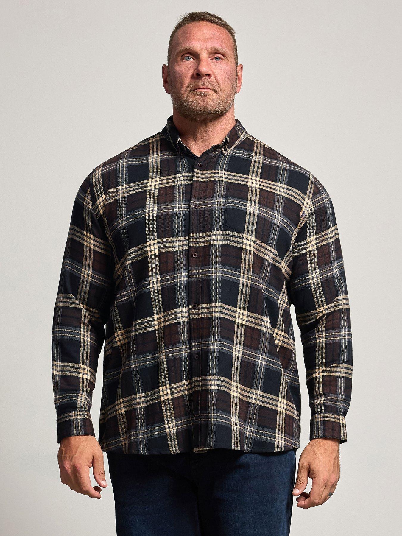 BadRhino Mens Brushed Check Long Sleeve Shirt, Brown, Size 7-8Xl, Men