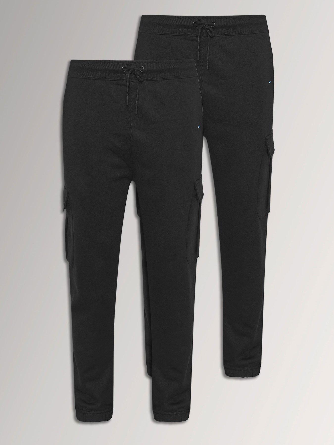 BadRhino Mens 2 Pack Cargo Drawstring Waist Joggers, Black, Size 3Xl, Men