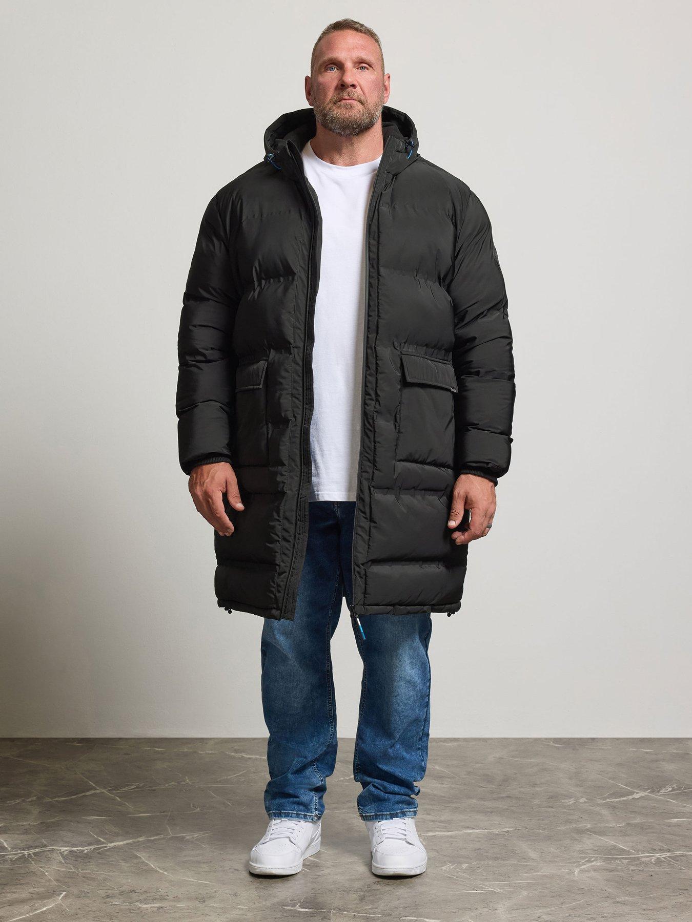 BadRhino Mens Longline Hooded Padded Jacket, Black, Size 1Xl, Men