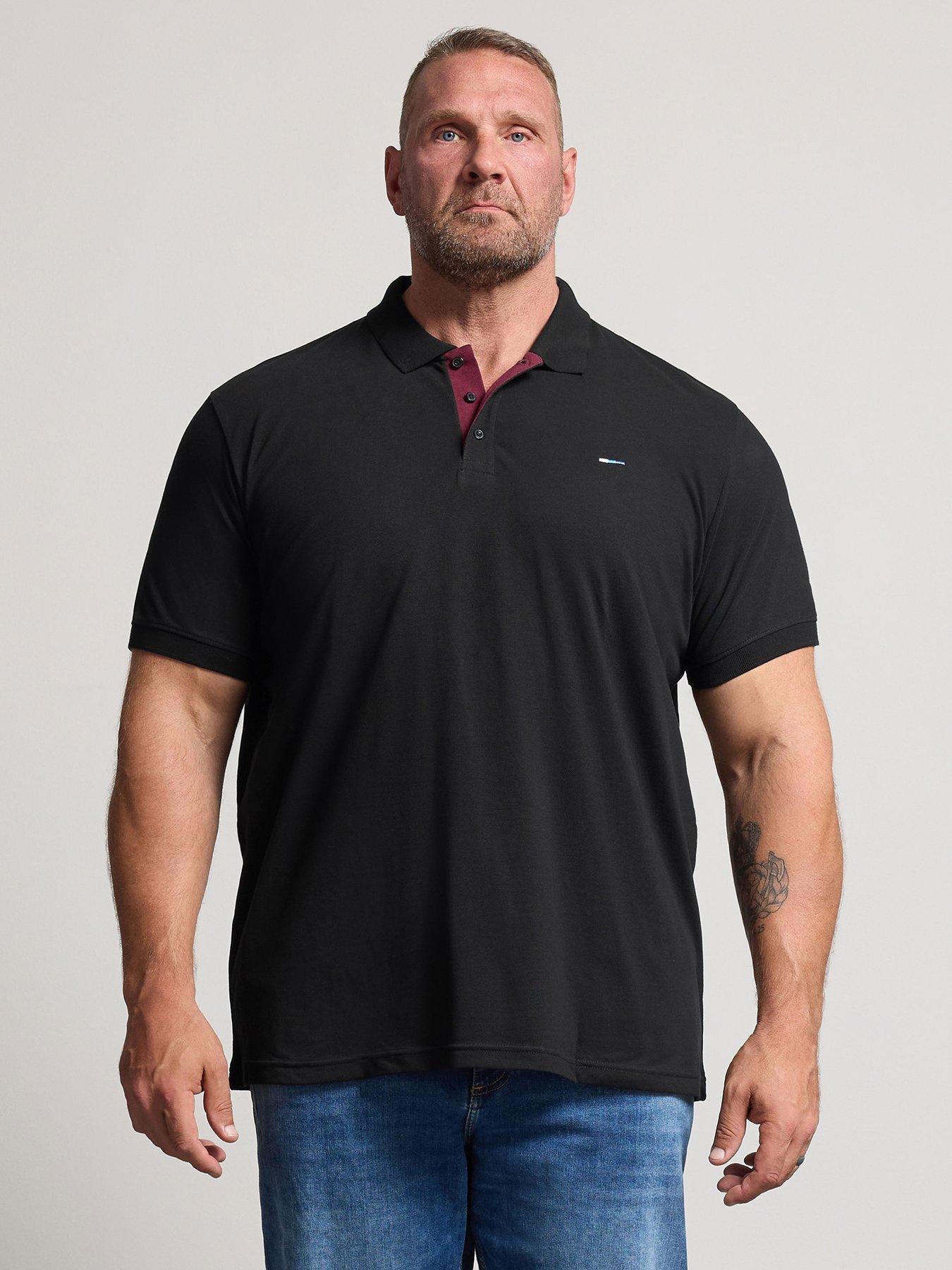 BadRhino Mens Contrast Placket Regular Fit Polo Shirt, Black, Size 3Xl, Men