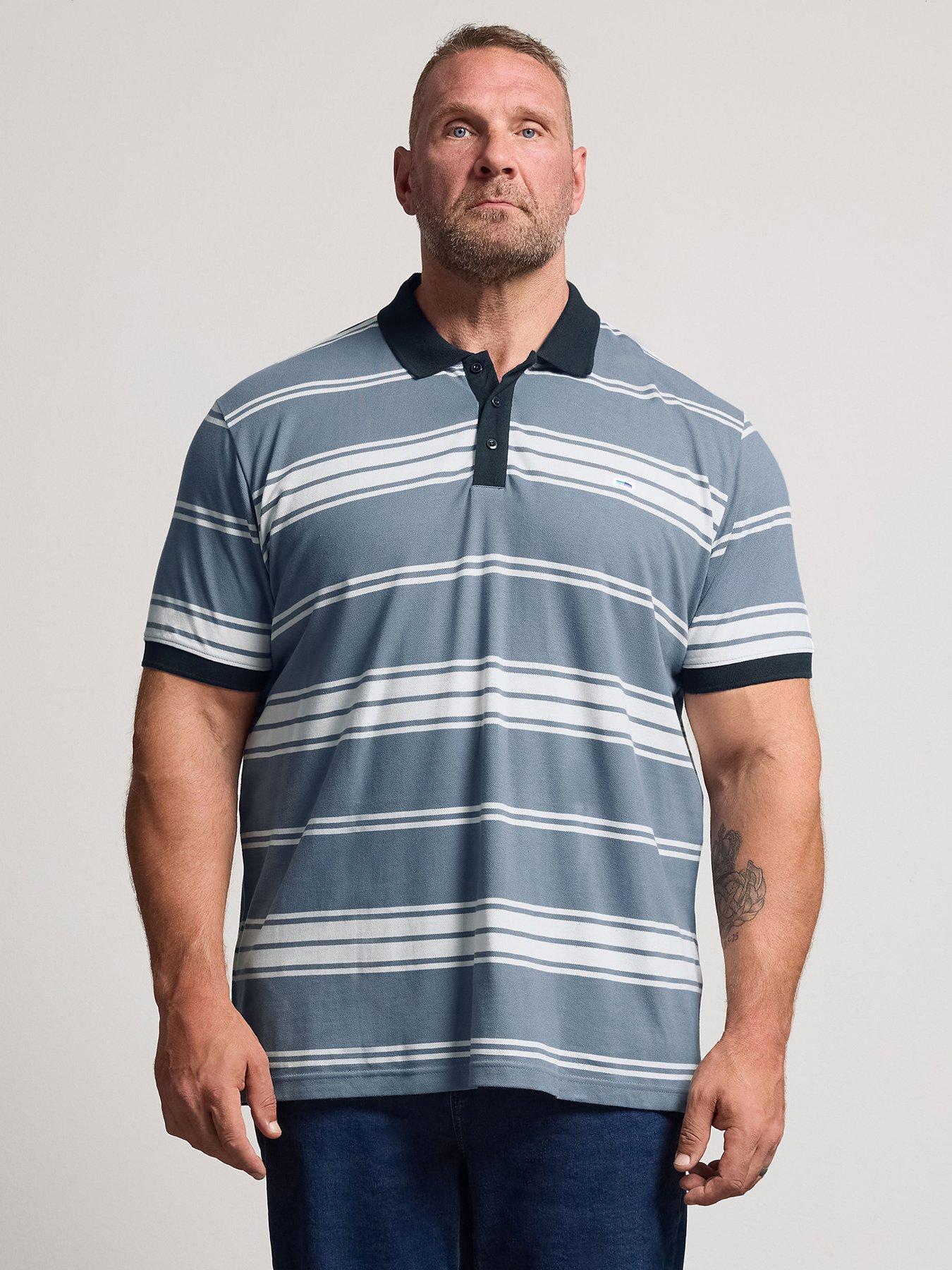 Badrhino Big & Tall Men's Blue Stripe Short Sleeve Polo Shirt - Image 2