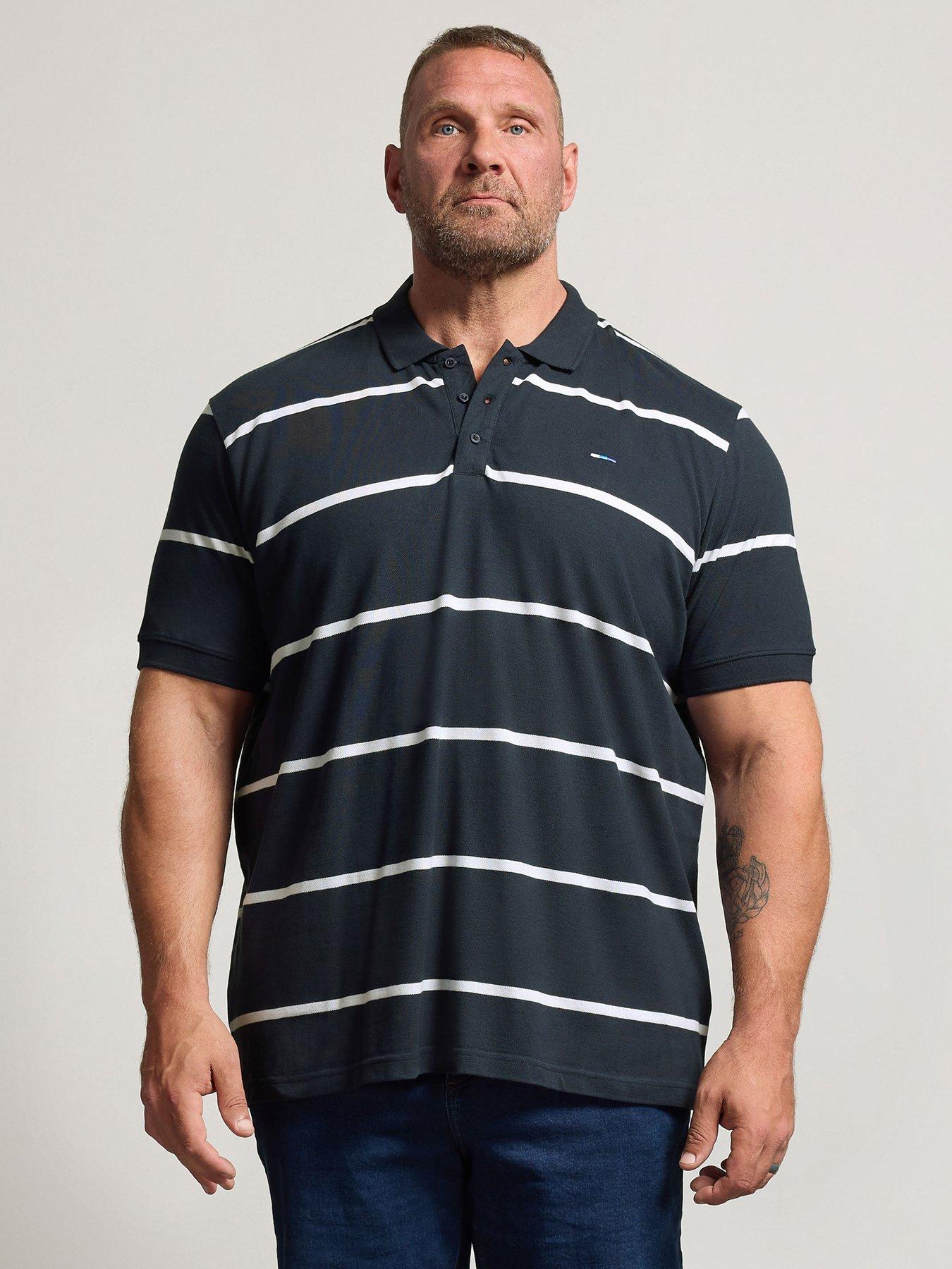 Badrhino Big & Tall Men's Navy Blue Stripe Short Sleeve Polo Shirt - Image 2