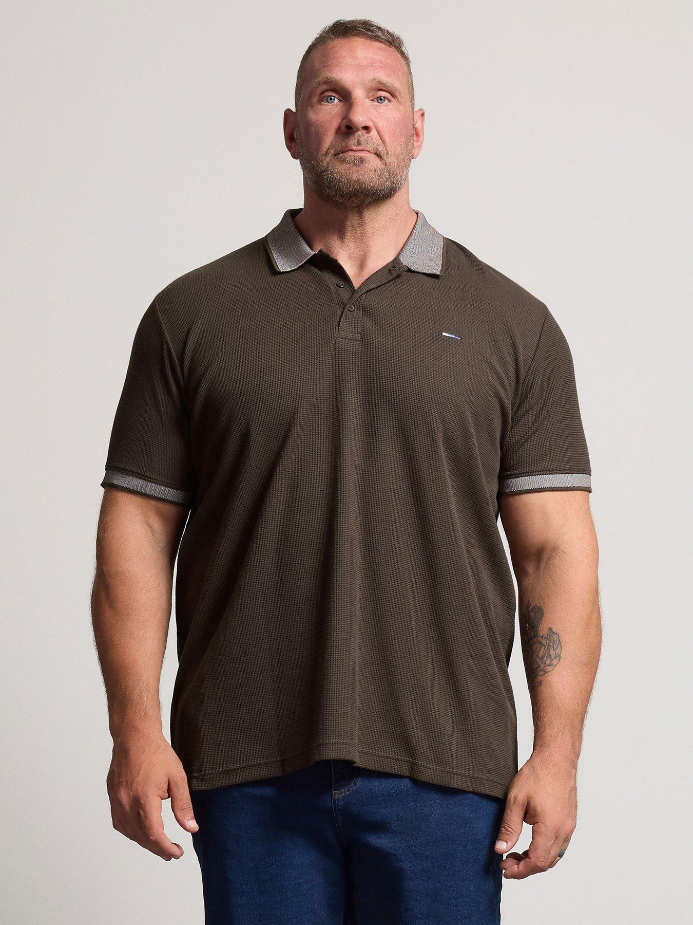 BadRhino Mens Waffle Contrast Collar Polo Shirt, Brown, Size 2Xl, Men