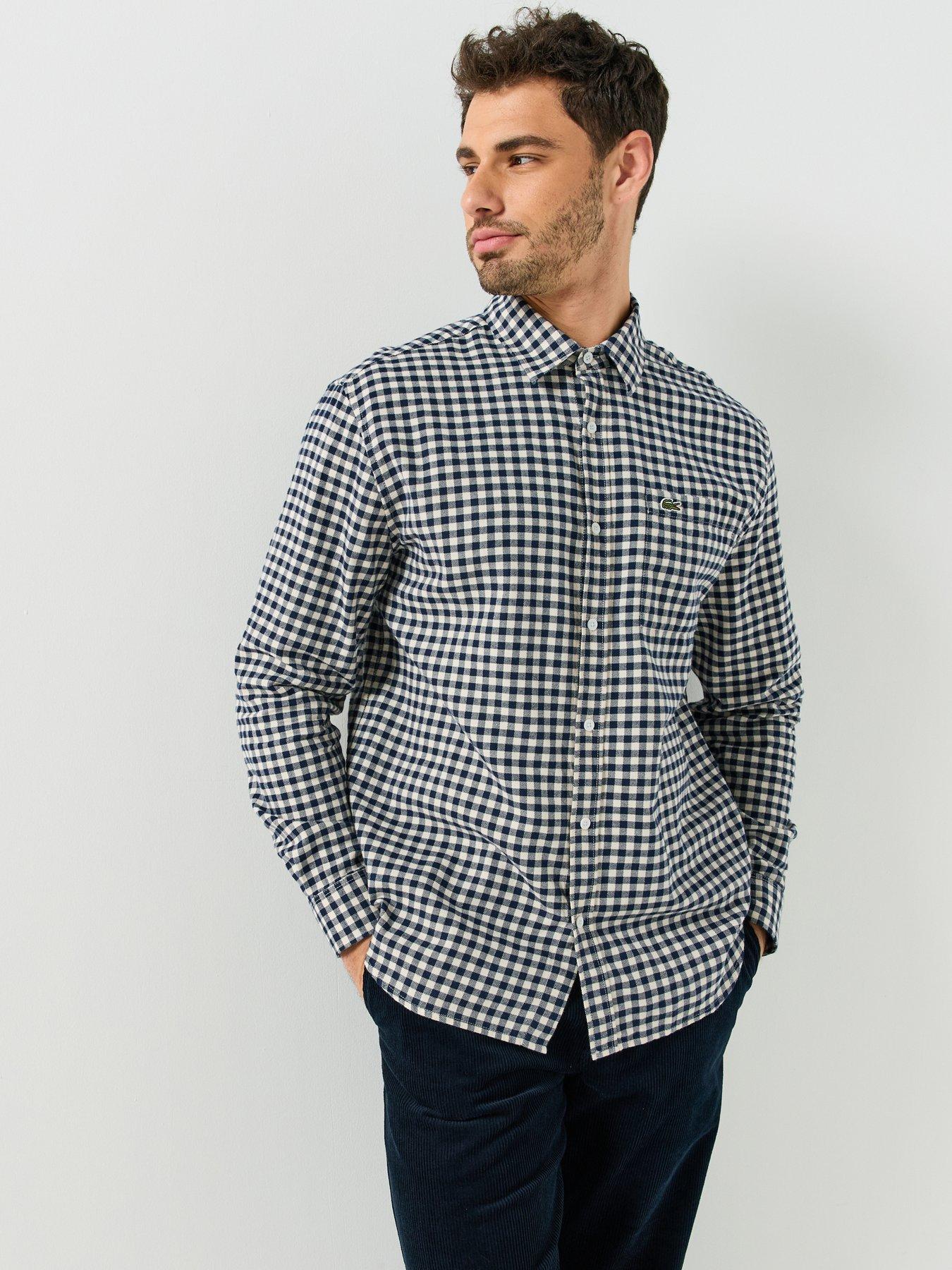 Image 1 of 4 of Lacoste Lacoste Small Check Flannel Shirt - Navy
