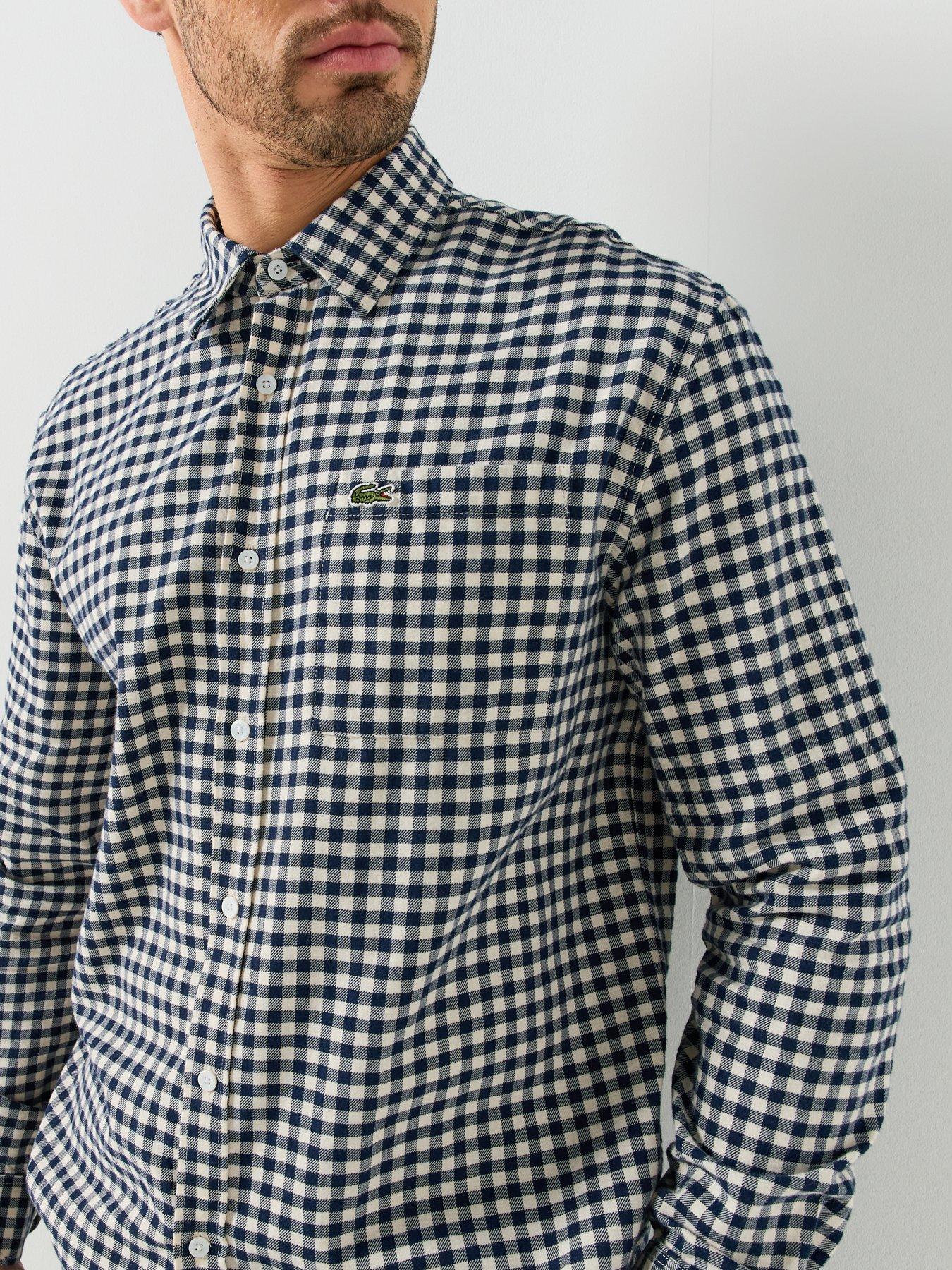 Image 4 of 4 of Lacoste Lacoste Small Check Flannel Shirt - Navy