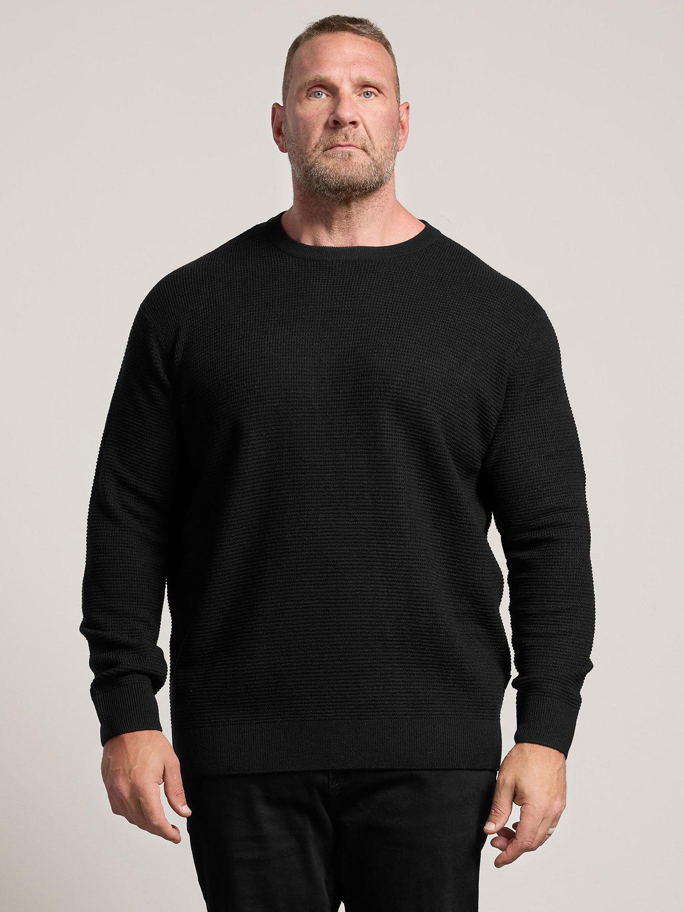 BadRhino Mens Waffle Knit Crew Neck Jumper, Black, Size 4Xl, Men
