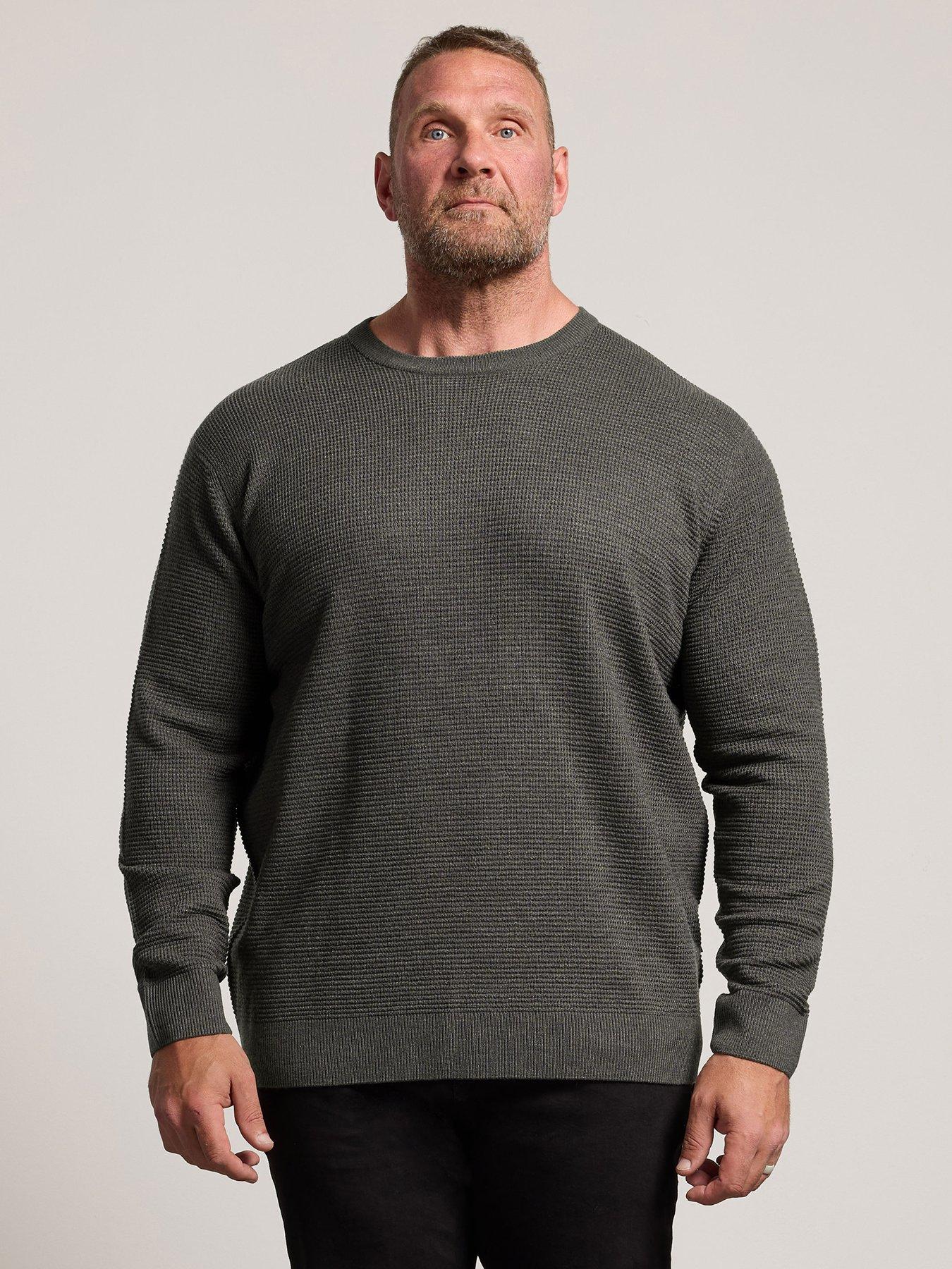 BadRhino Waffle Crew Neck Knitted Jumper, Grey, Size 2Xl, Men