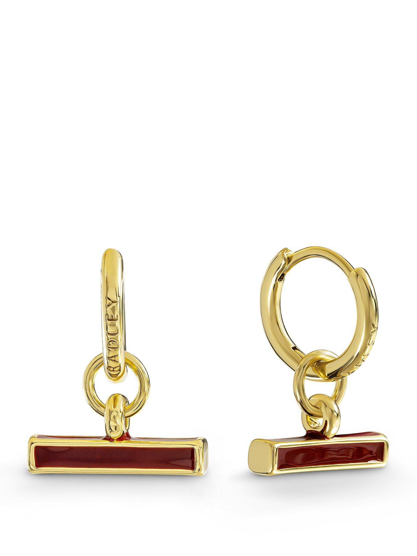Radley 18ct Gold Plated Dark Cherry Bar Hoop Earrings