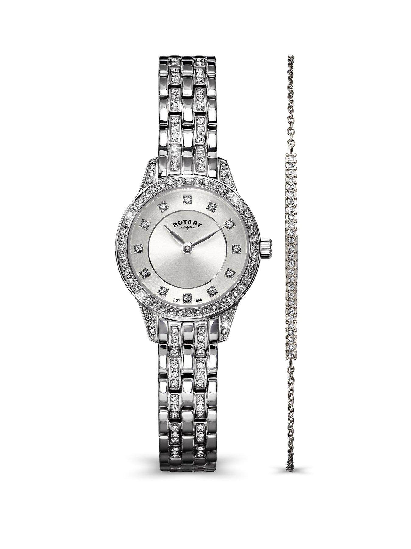 Image 1 of 6 of Rotary Rotary Ladies Stainless Steel Watch &amp; Stone Set Bracelet Set