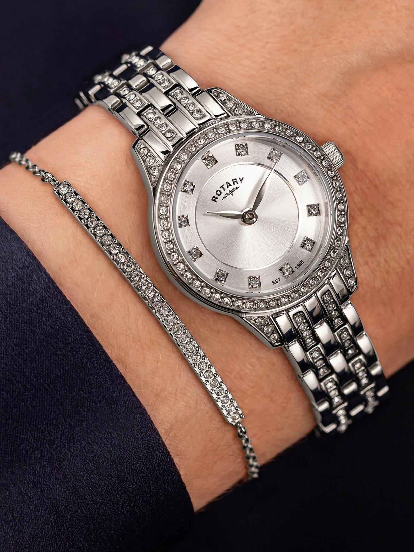 Image 4 of 6 of Rotary Rotary Ladies Stainless Steel Watch &amp; Stone Set Bracelet Set