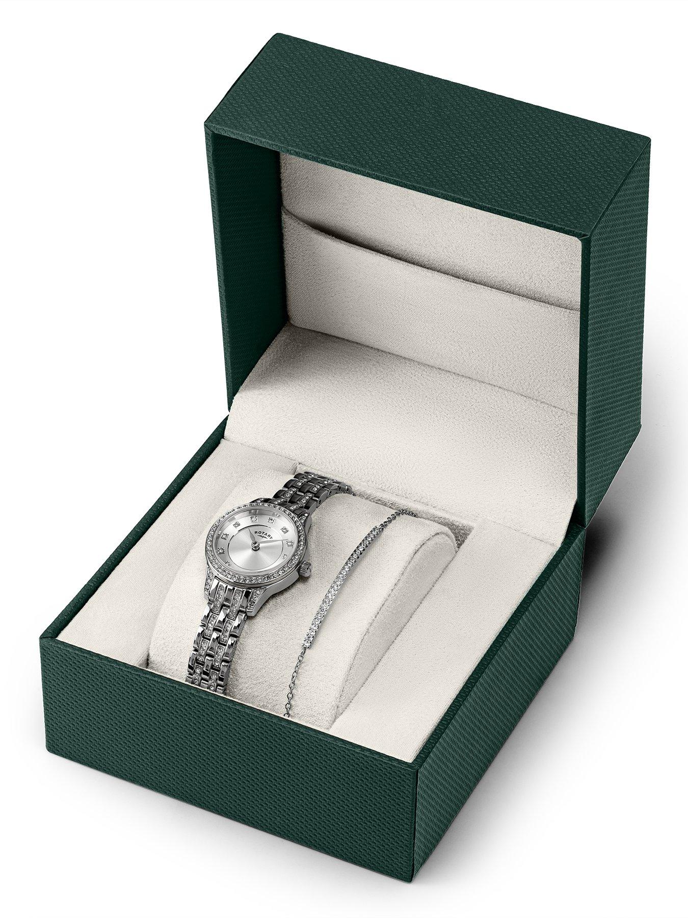 Image 6 of 6 of Rotary Rotary Ladies Stainless Steel Watch &amp; Stone Set Bracelet Set