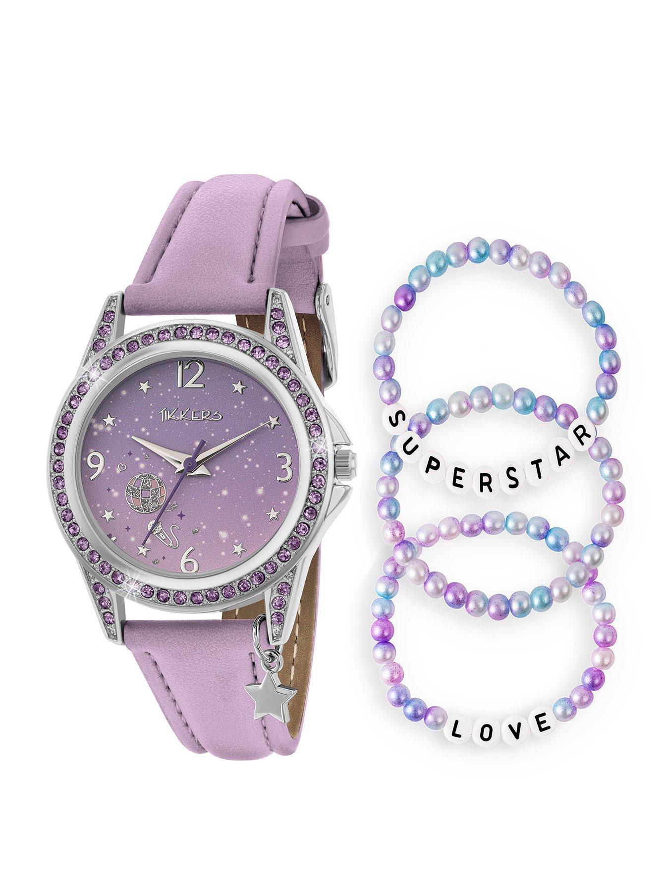 Image 1 of 6 of Tikkers Stone Set Lilac Strap Watch and Bracelet Set