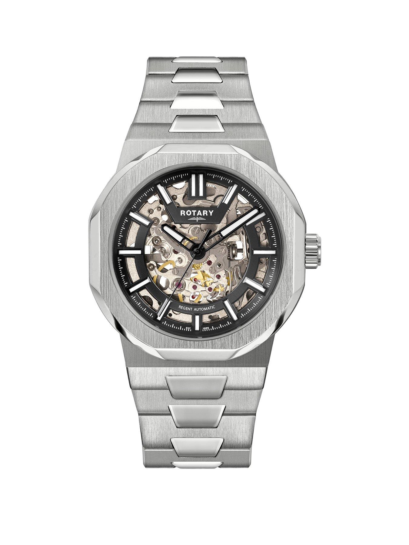 Rotary Rotary Men's Regent Skeleton Automatic SS Bracelet Black Dial 100m